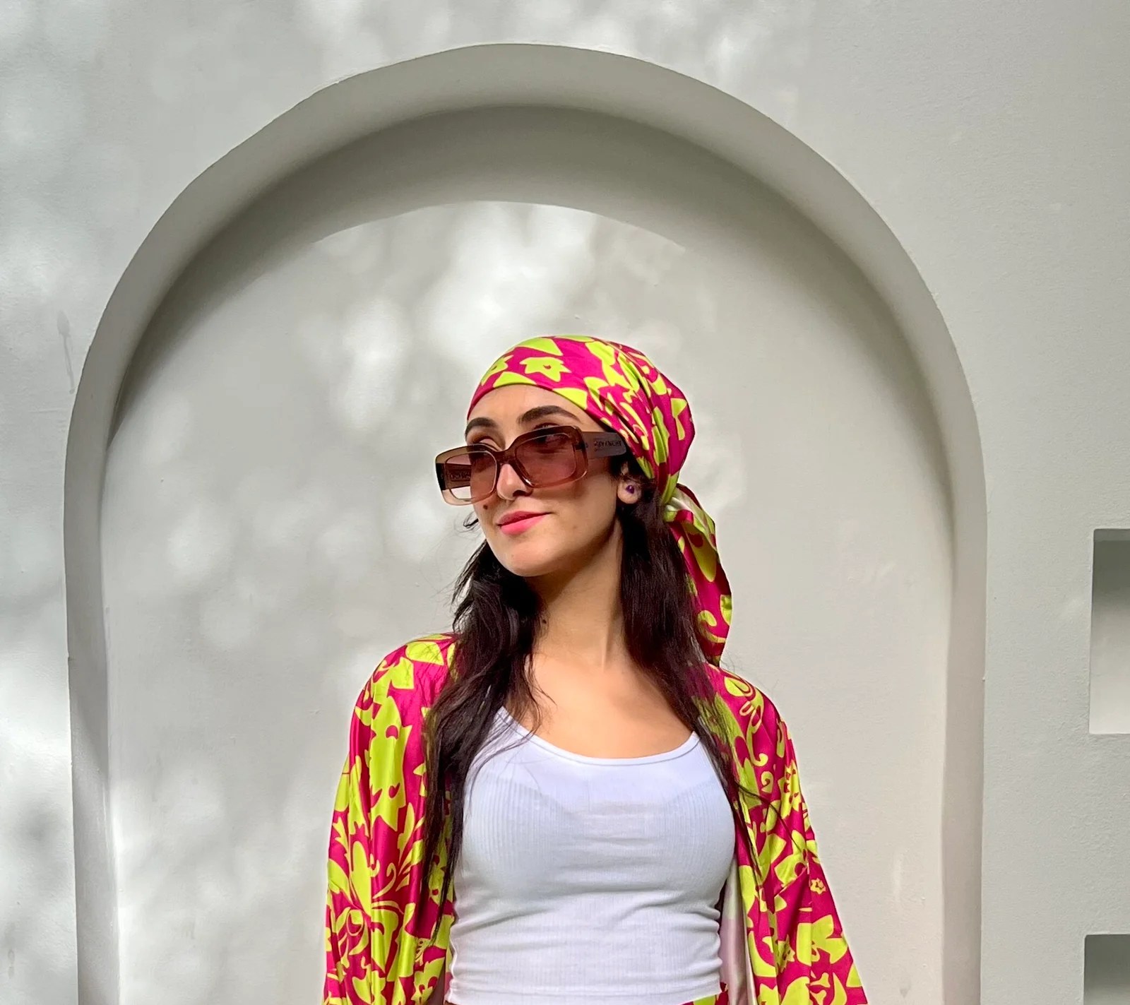 Floral Scarf Fushia X Lemon