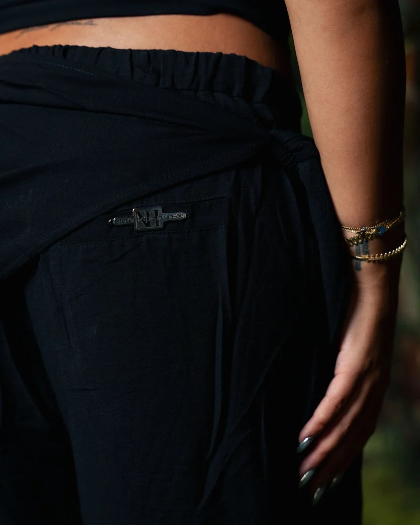 Black linen scarf pants — view 6