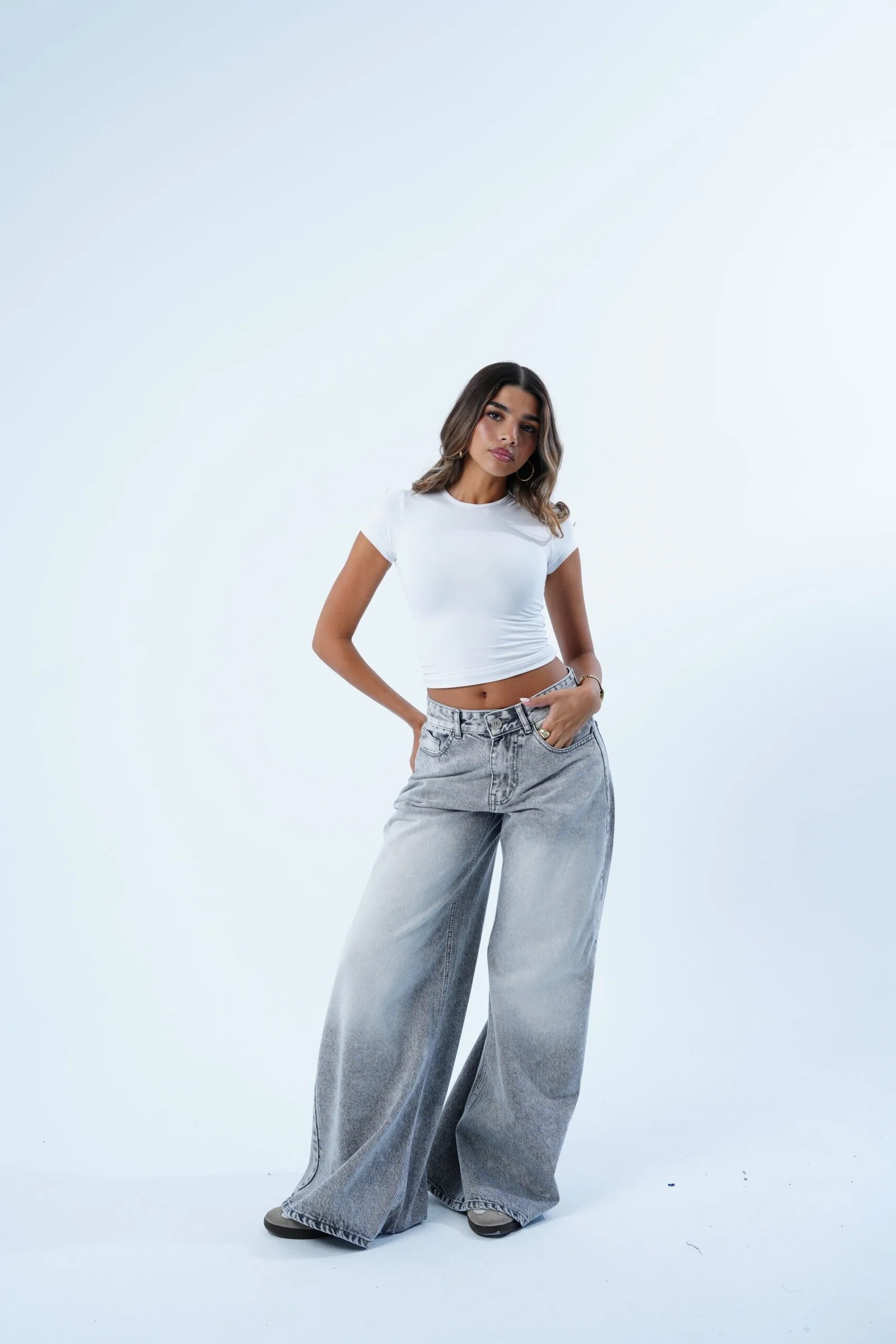 GREY WASHED EXTRA WID LEG DENIM — view 4