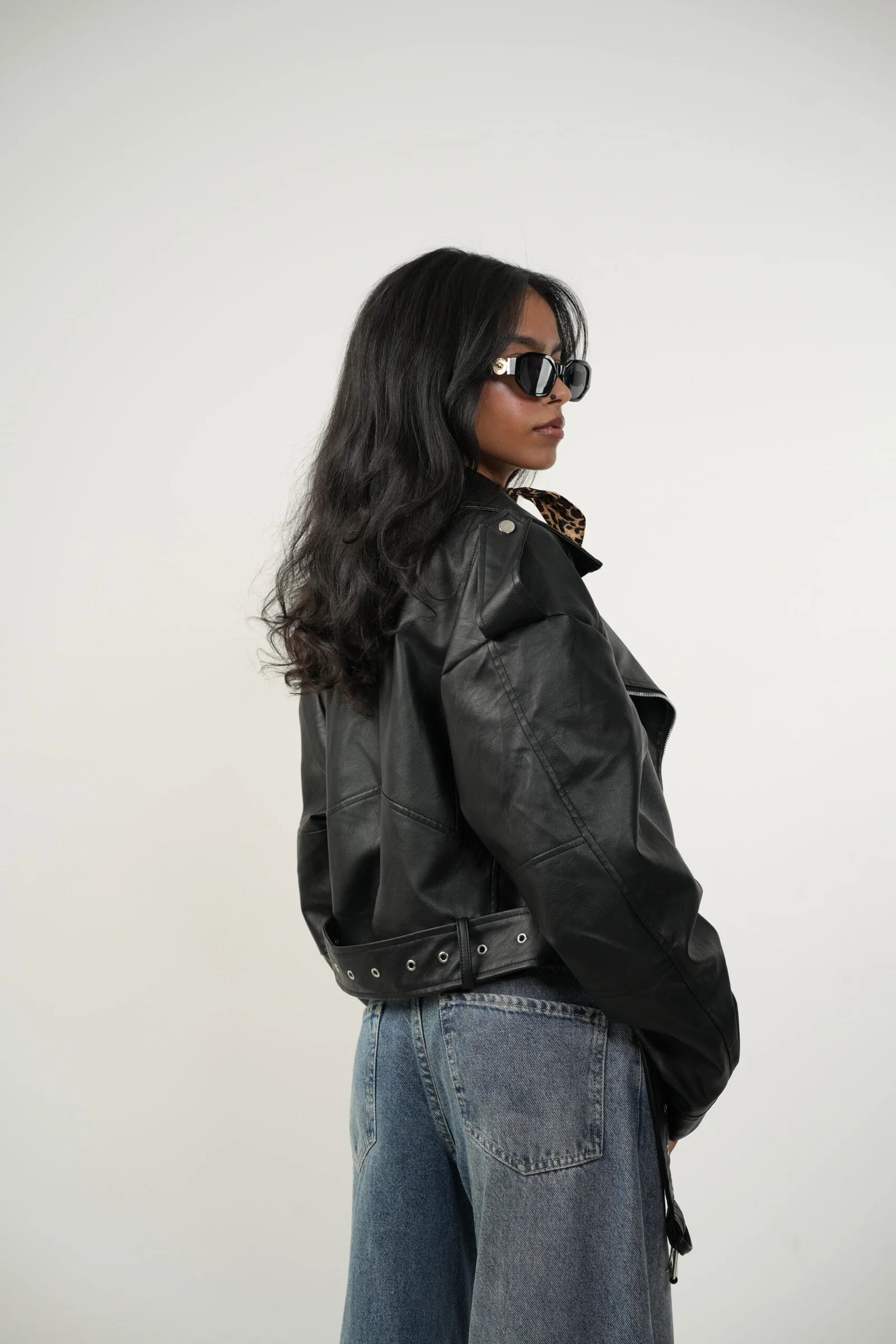 Black zipper Leather jacket — view 4