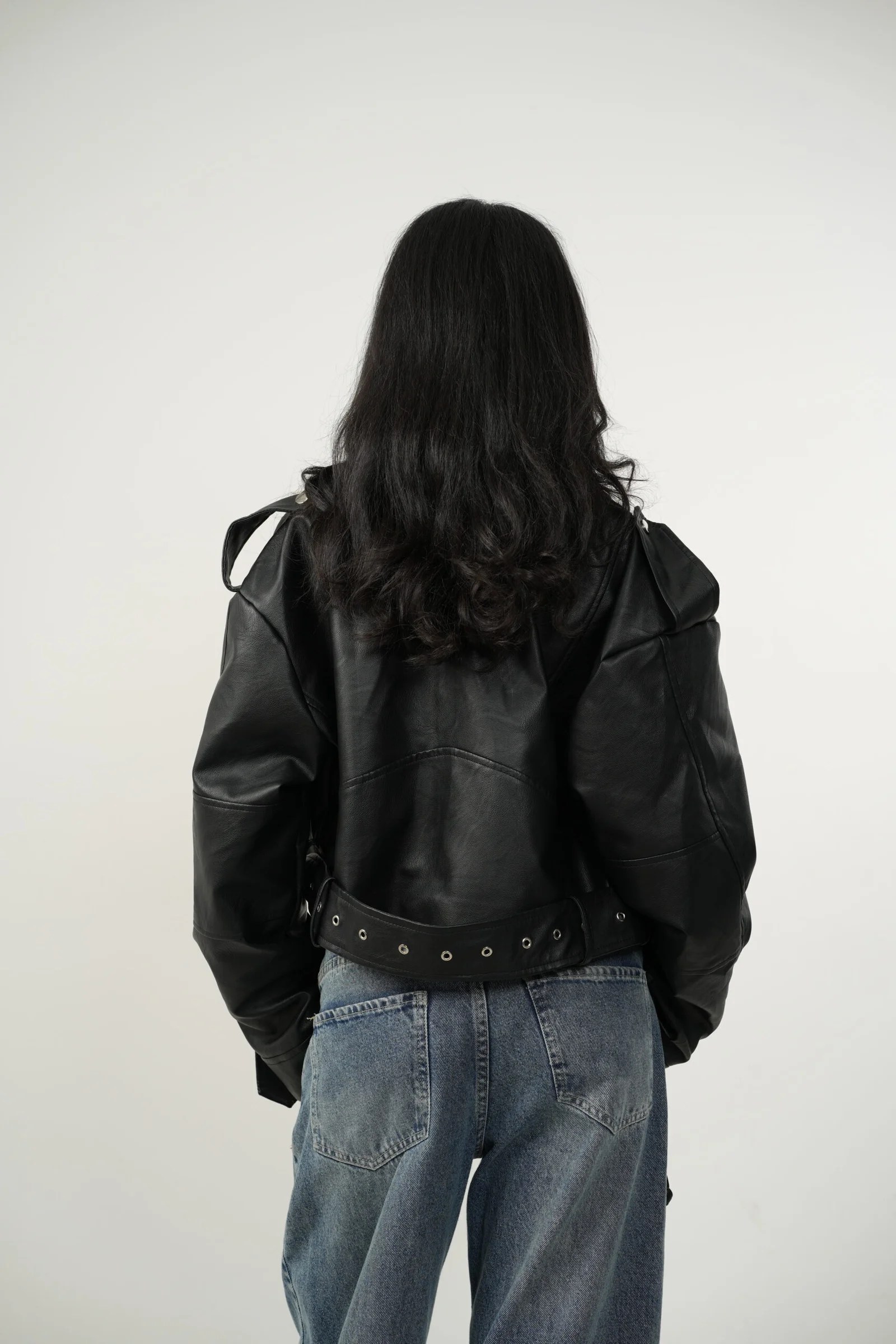 Black zipper Leather jacket — view 6