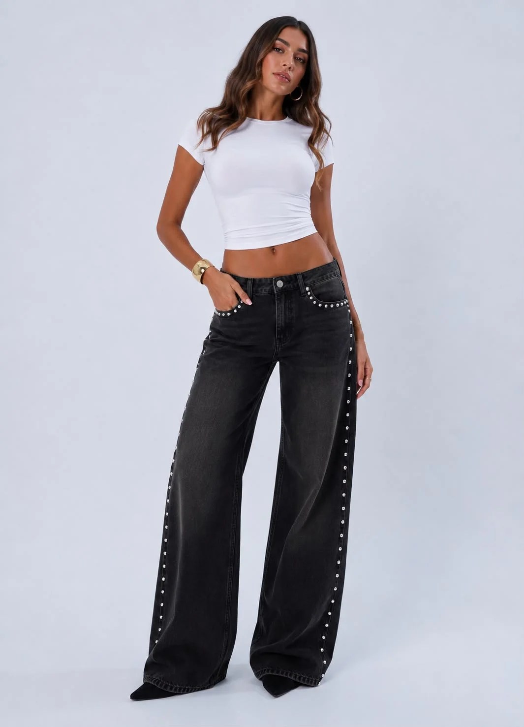 Washed Black New Studded DENIM — view 4