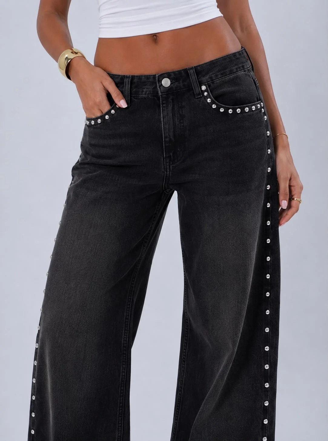 Washed Black New Studded DENIM — view 3