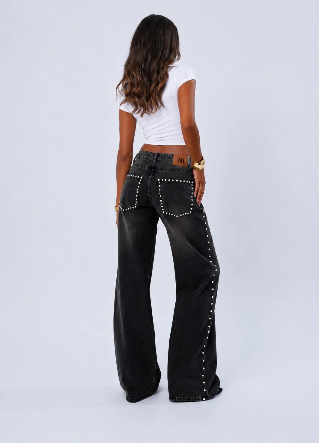 Washed Black New Studded DENIM — view 5