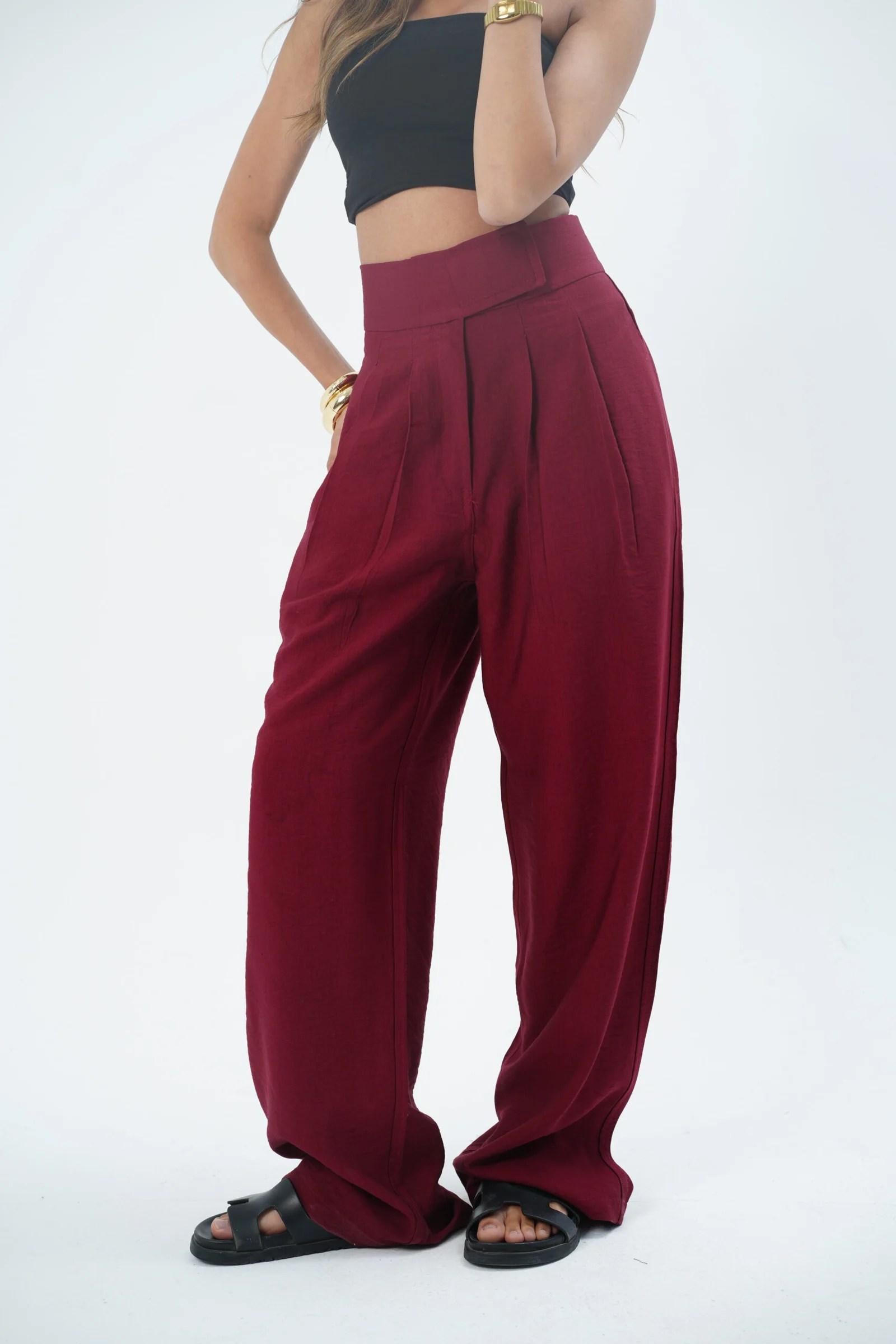 Burgundy waisted tailored pants
