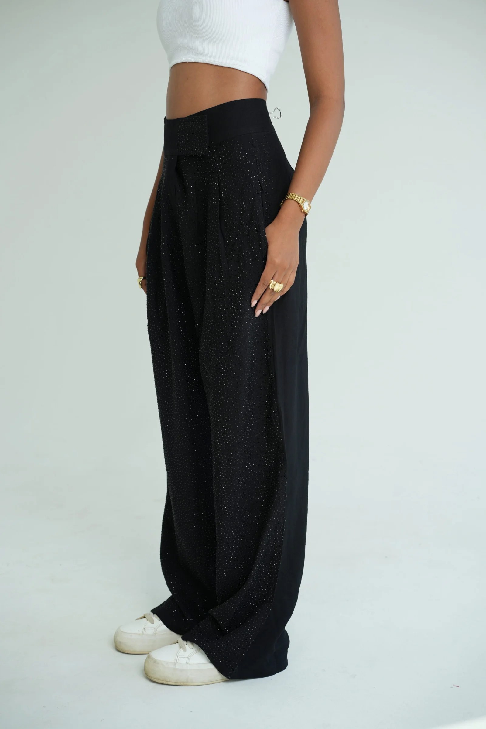 BLACK EXTRA SPARKLE TAILORED PANTS — view 4
