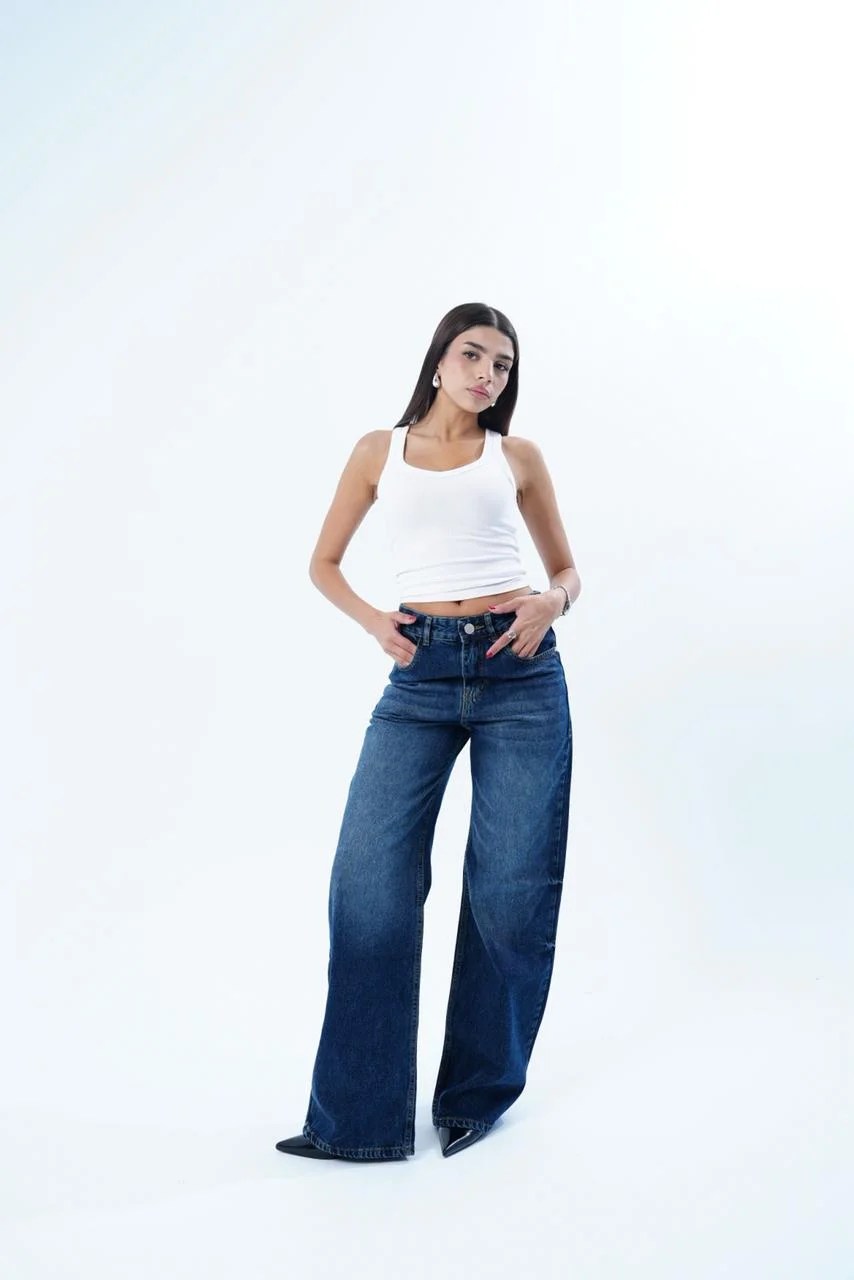 Dark Blue WIDE LEG LONG FIT DENIM