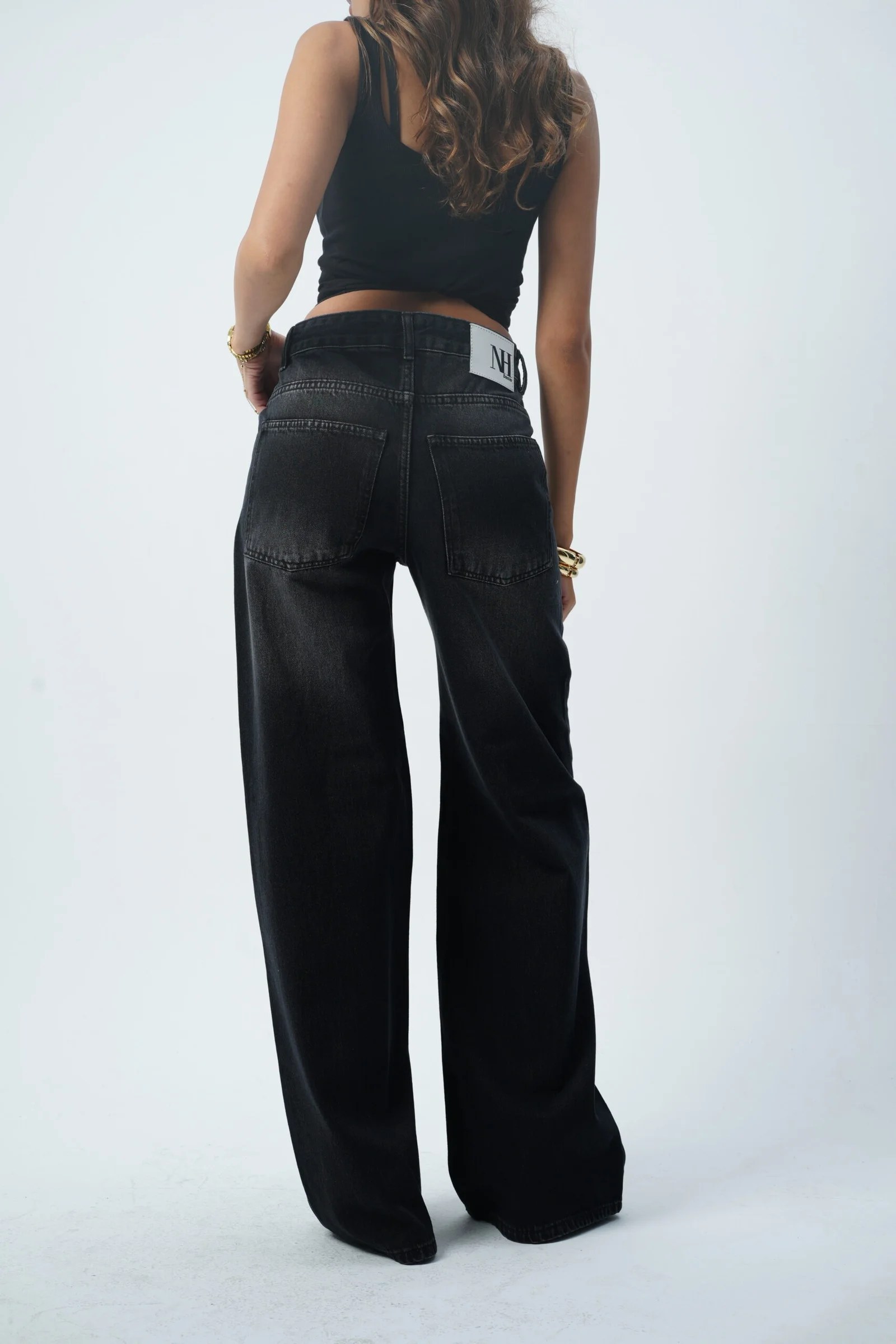 Black MID-RISE wide leg — view 3
