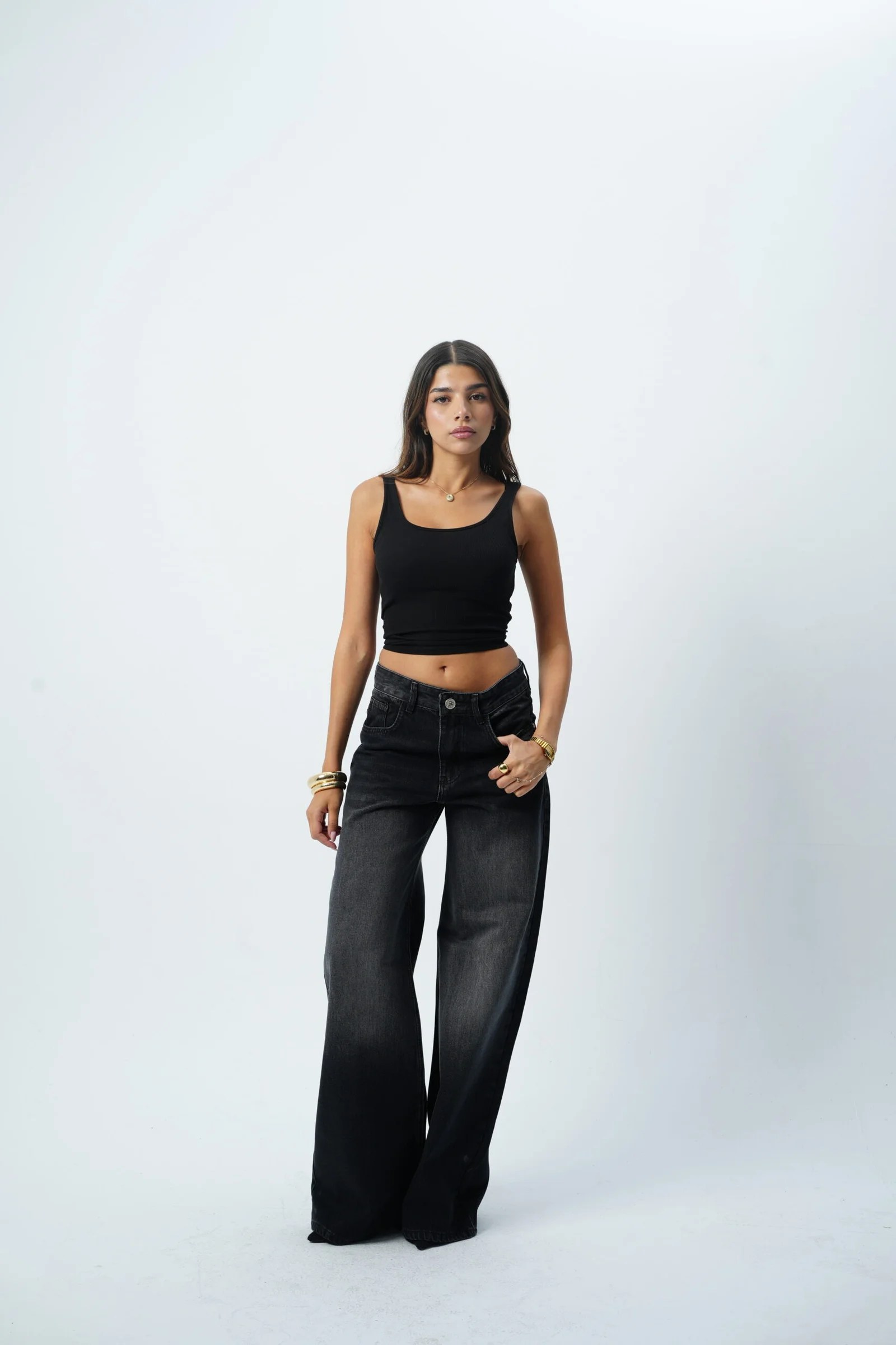 Black MID-RISE wide leg — view 4