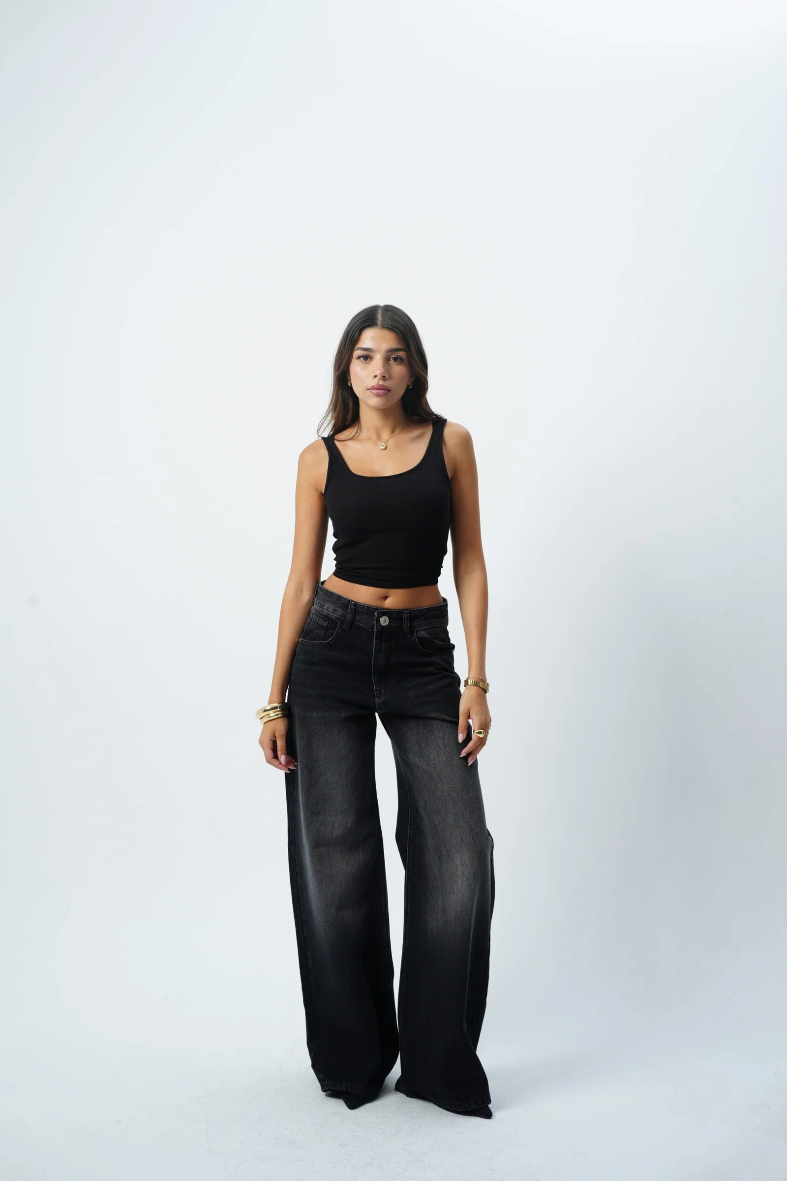 Black MID-RISE wide leg — view 5
