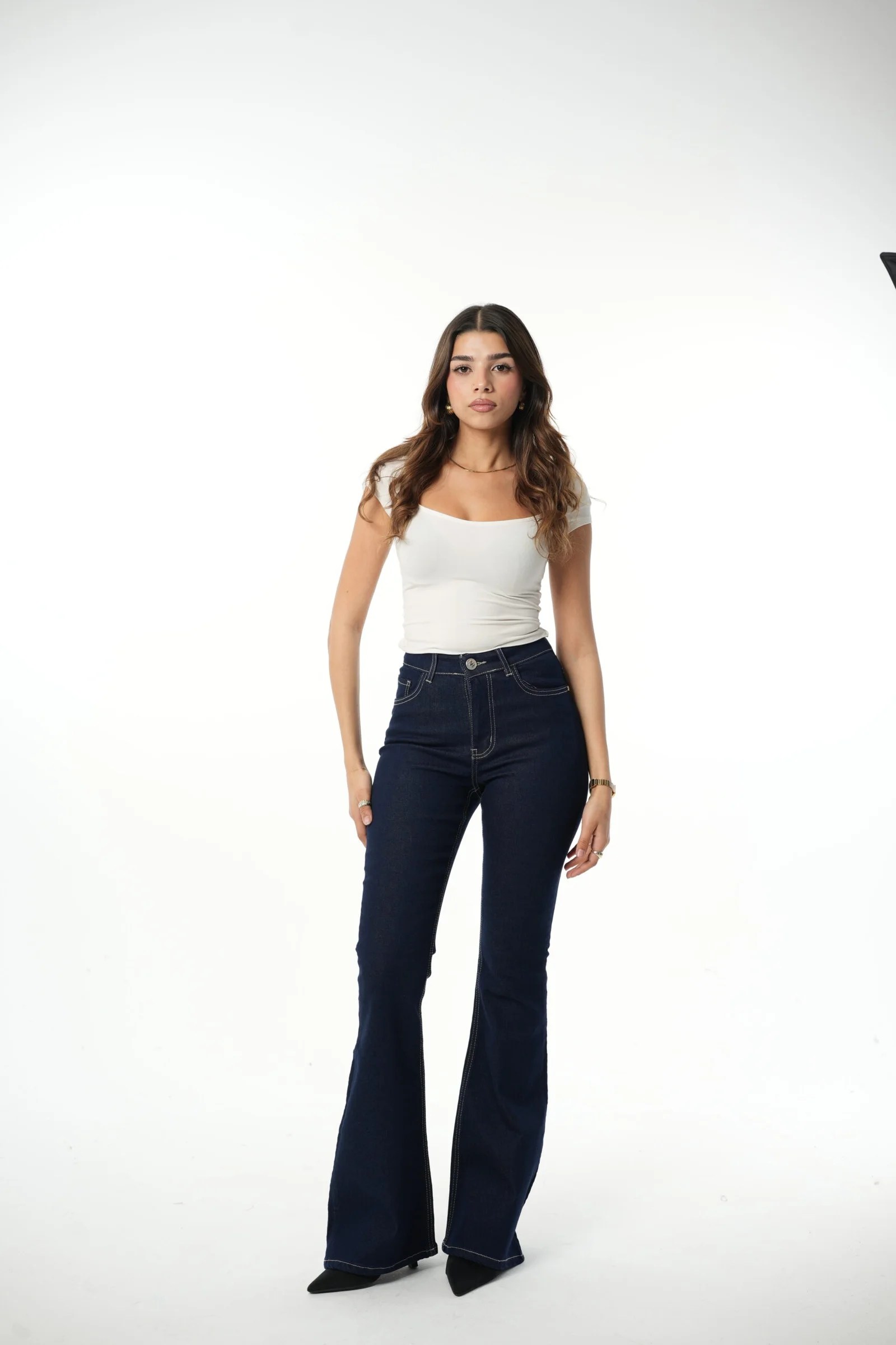 Raw flared jeans