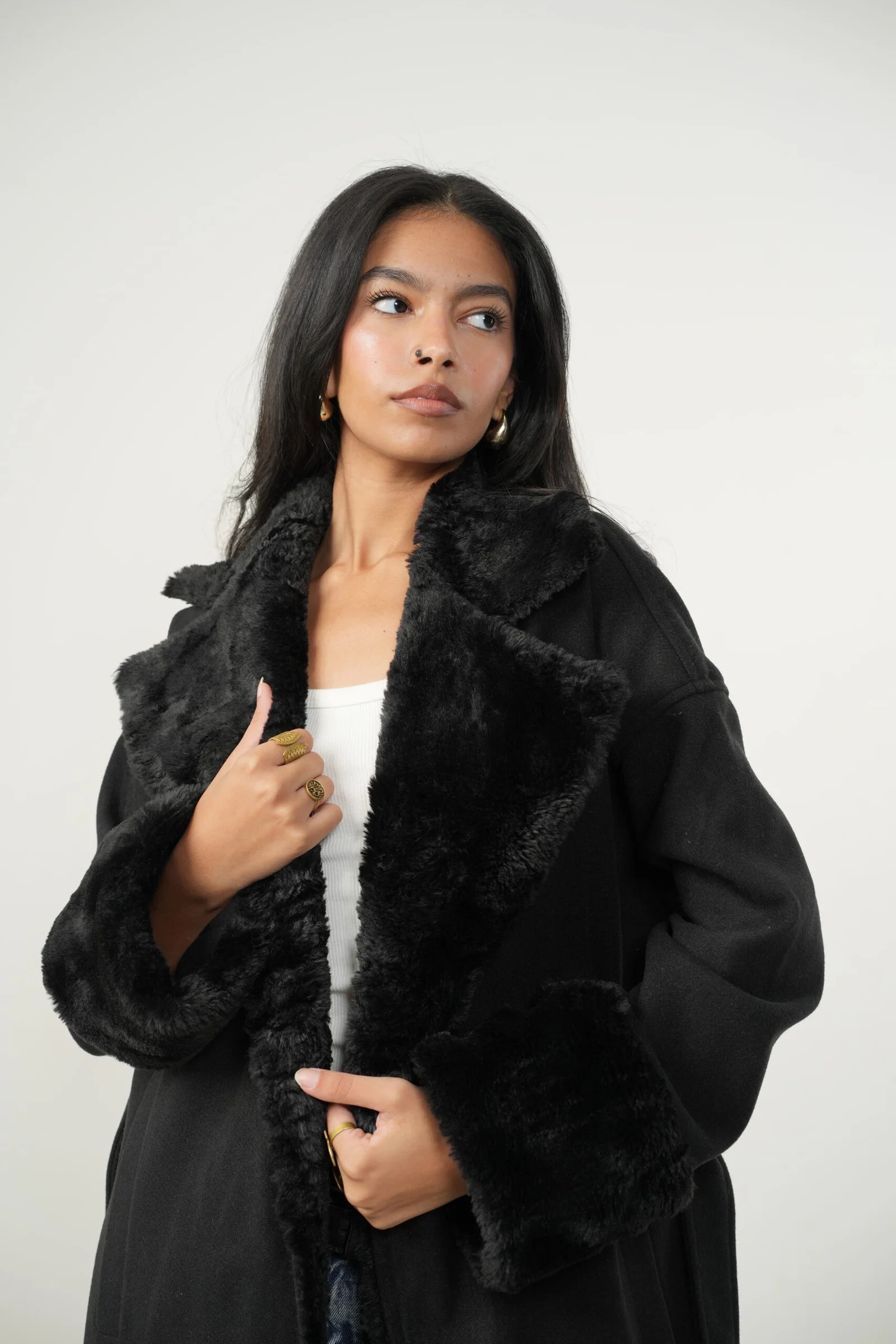 Black Maxi Coat X fur — view 6