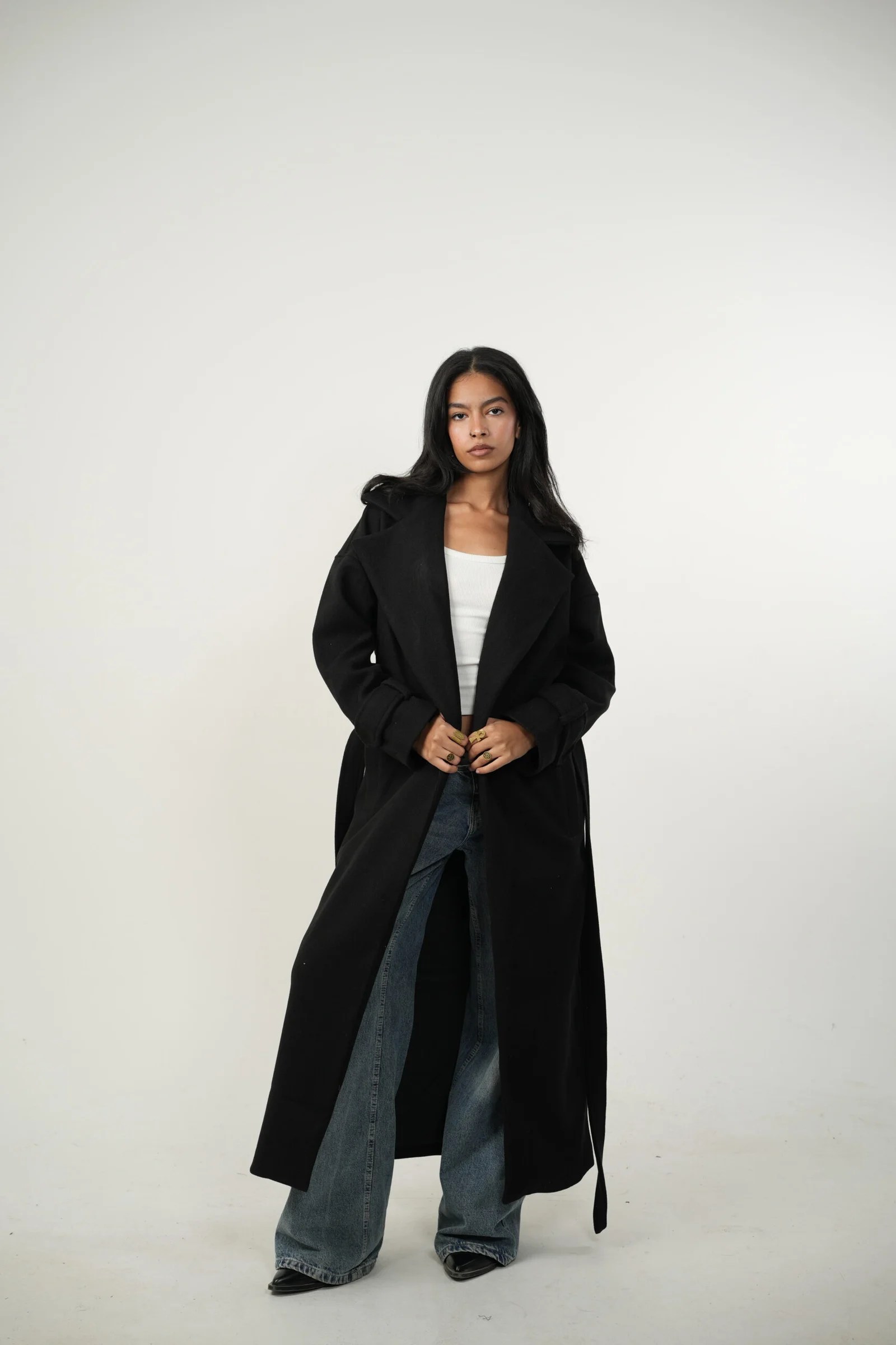 Black Maxi Coat X fur — view 5