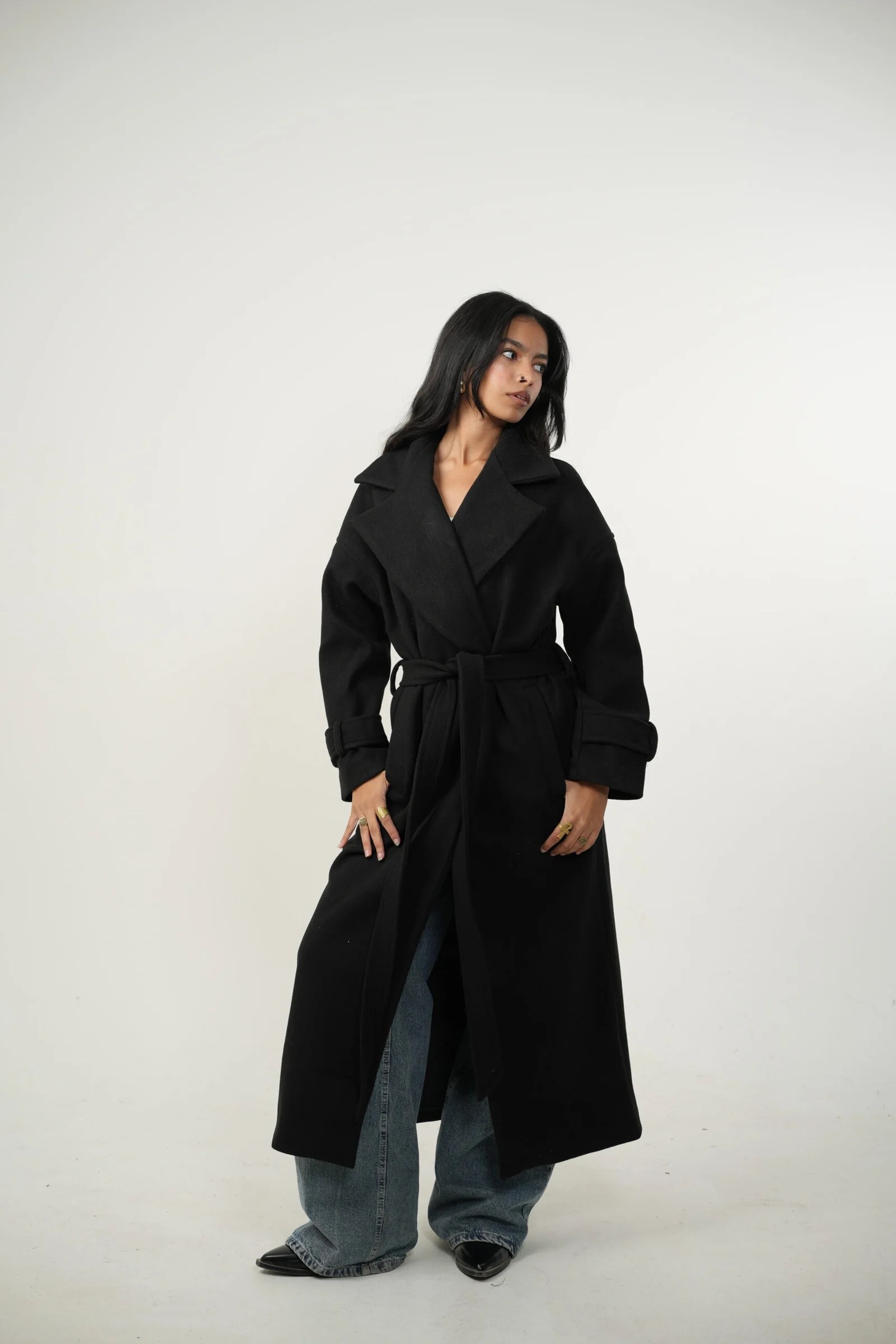 Black Maxi Coat X fur — view 7