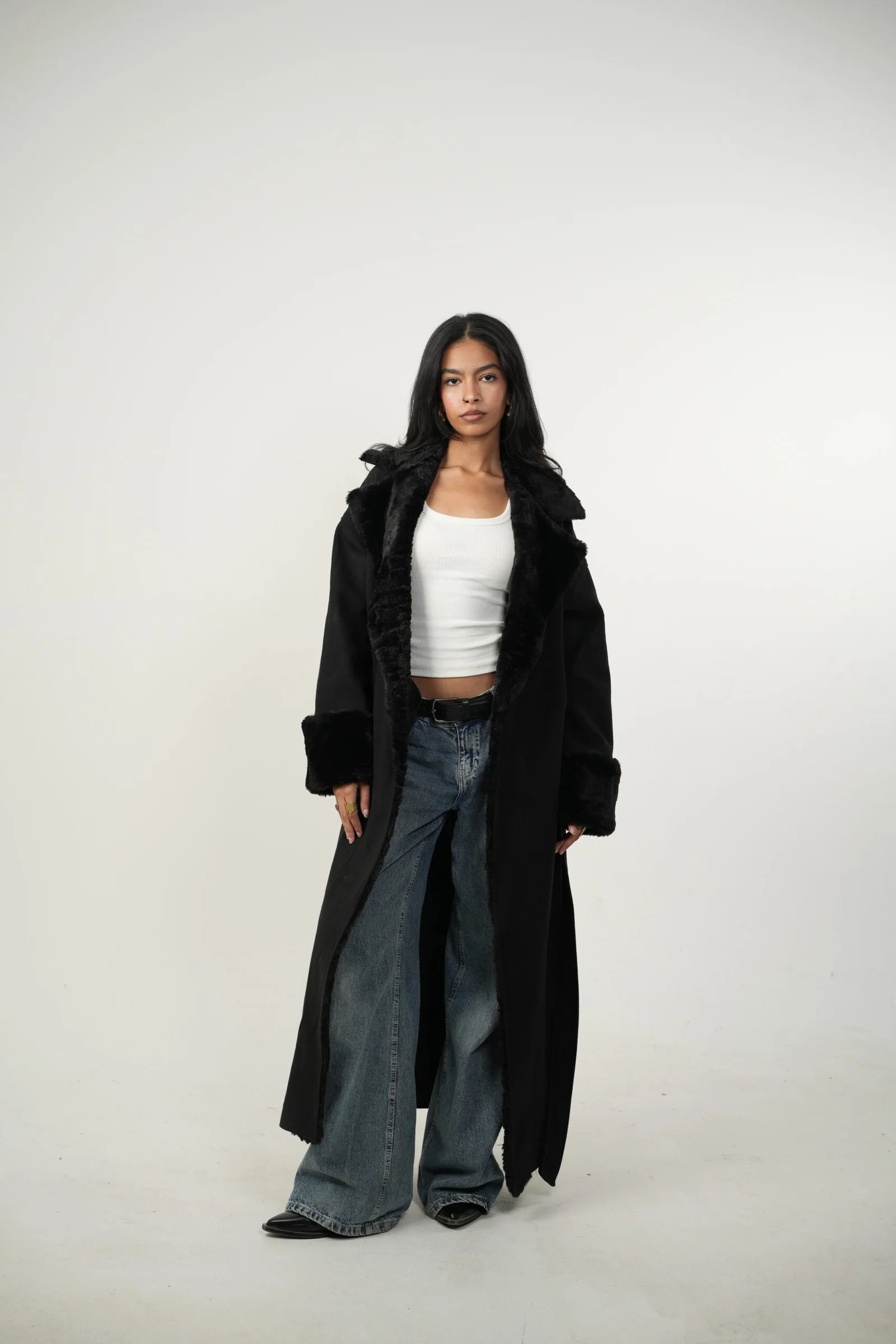Black Maxi Coat X fur — view 8