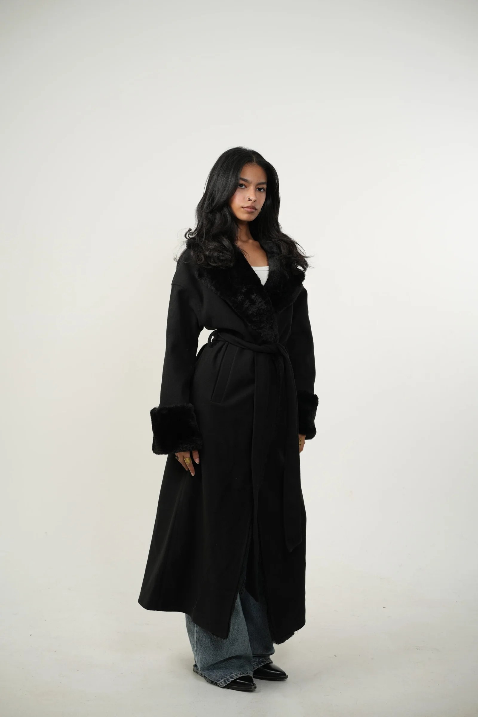 Black Maxi Coat X fur — view 4
