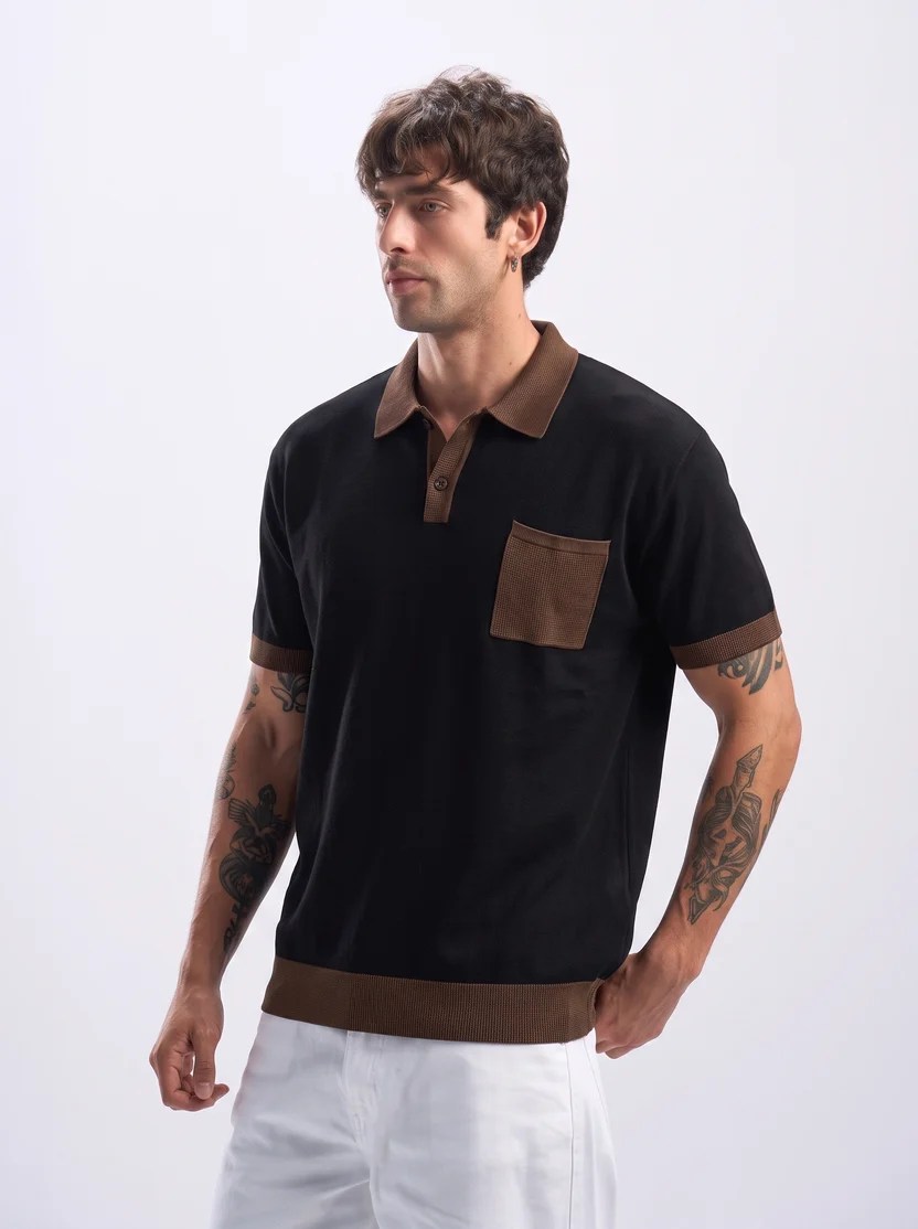 Black contrast polo — view 3
