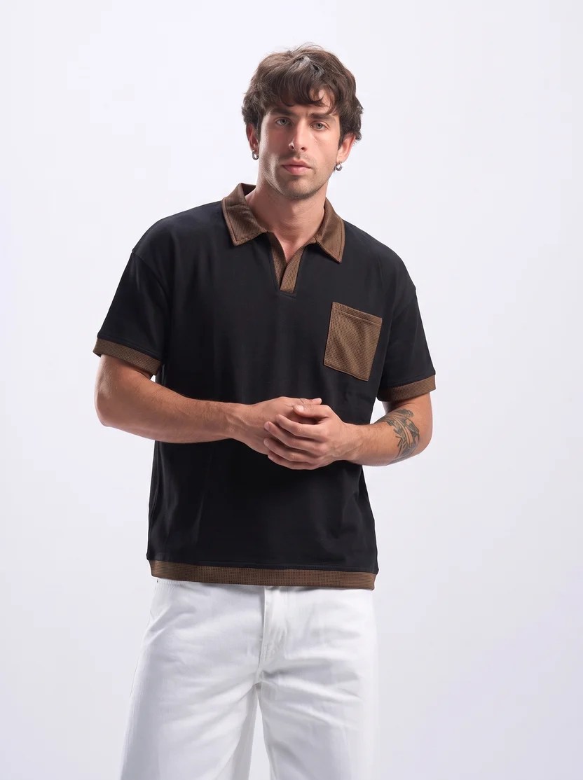 Black contrast polo — view 4