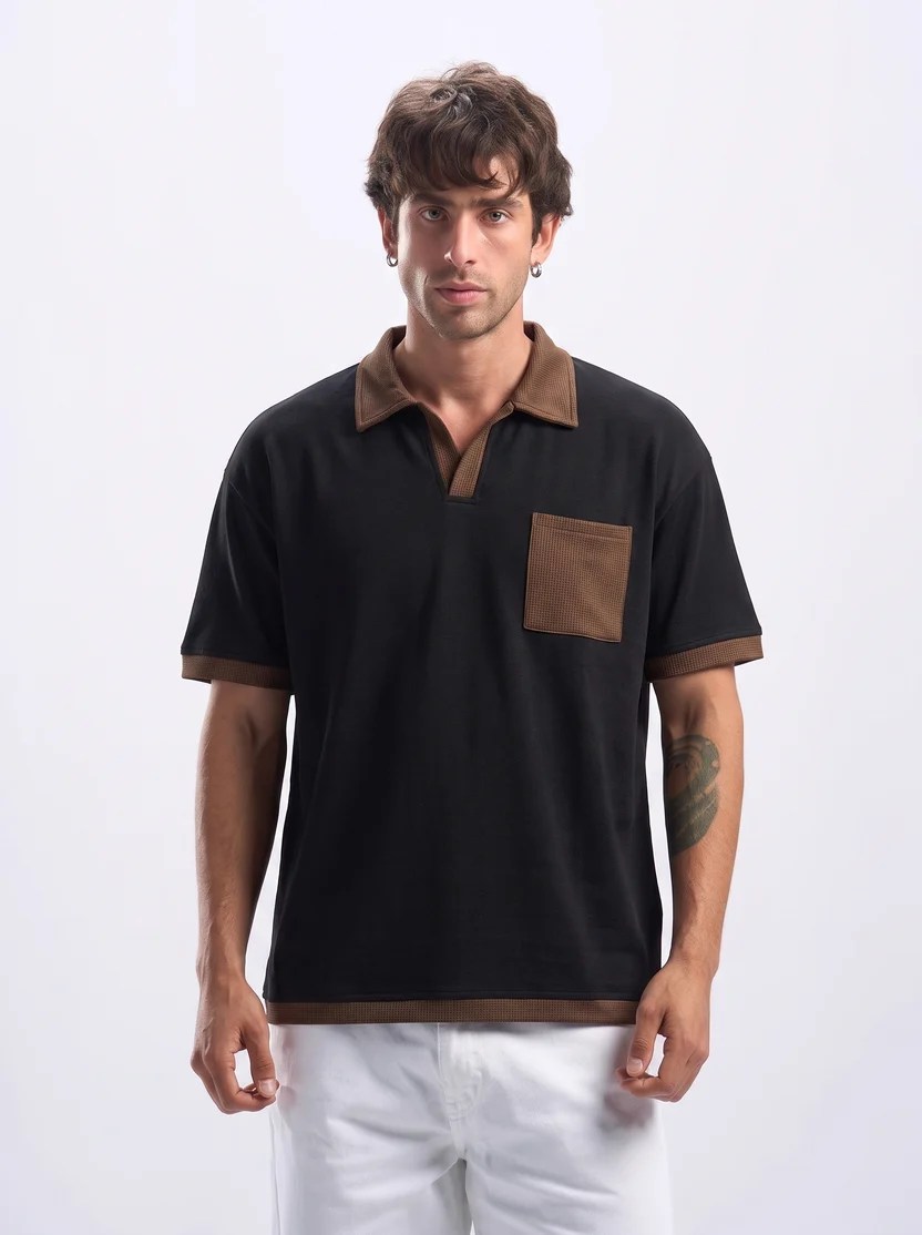 Black contrast polo
