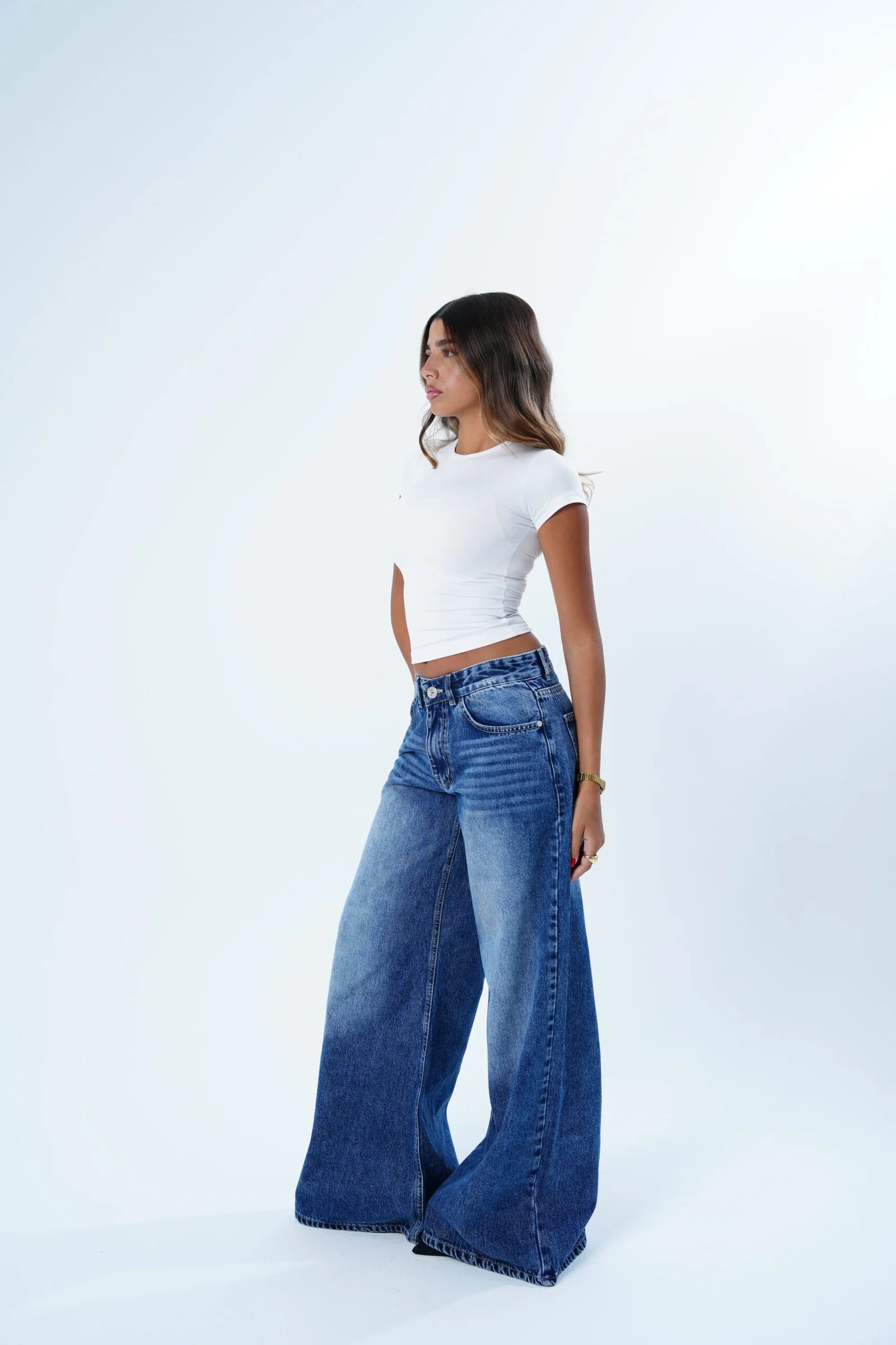 DARK BLUE LOW-RISE wide leg — view 6
