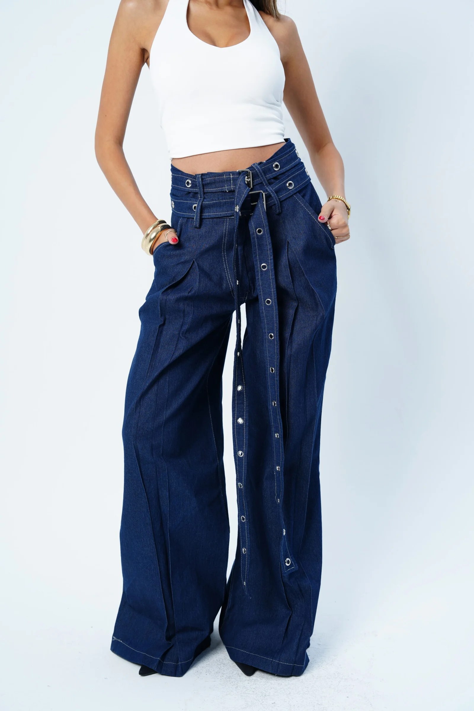 DOUBLE BELTED LIGHT JEANS — view 8