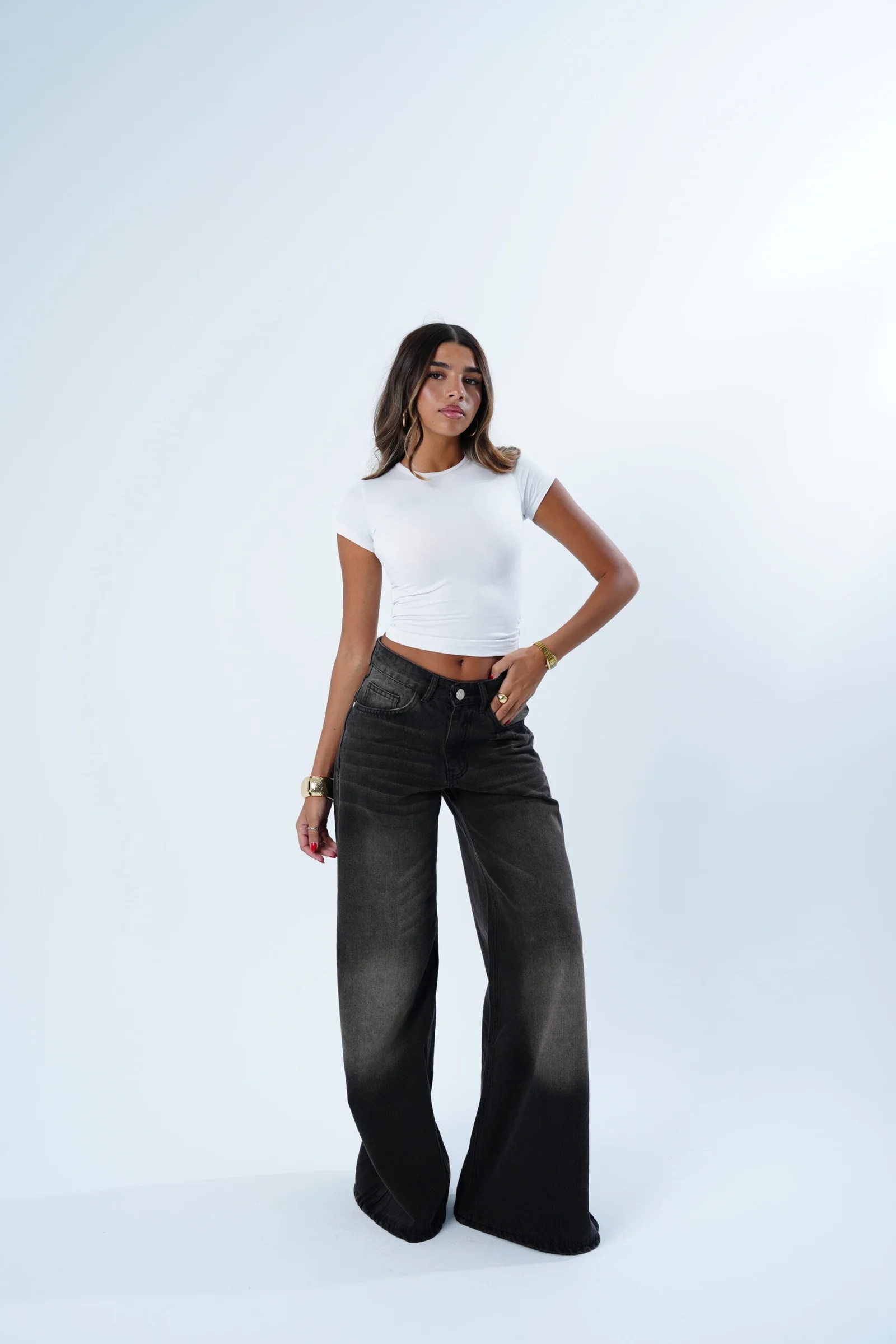 BLACK LOW-RISE wide leg — view 6