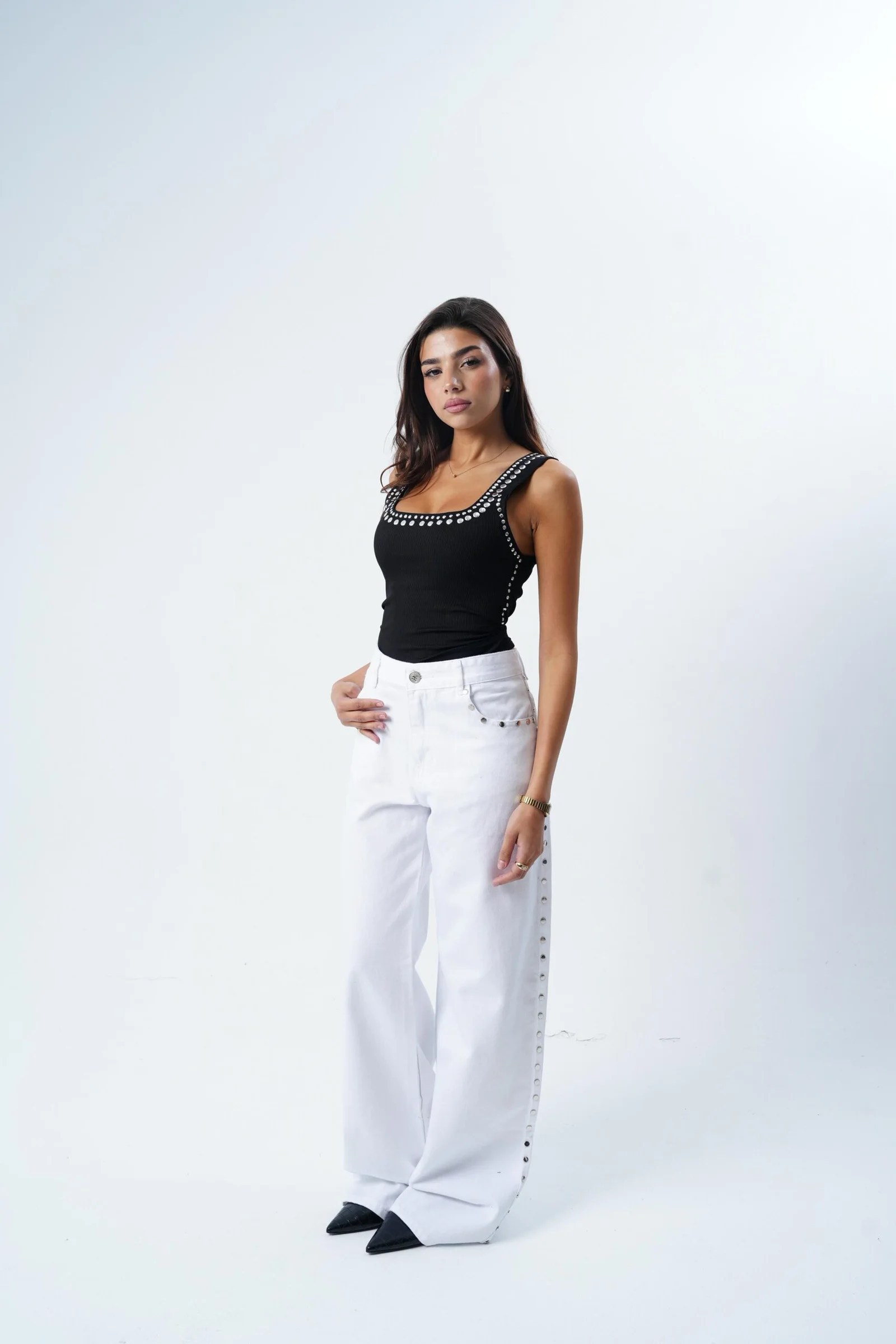 WHITE STUDDED DENIM — view 4