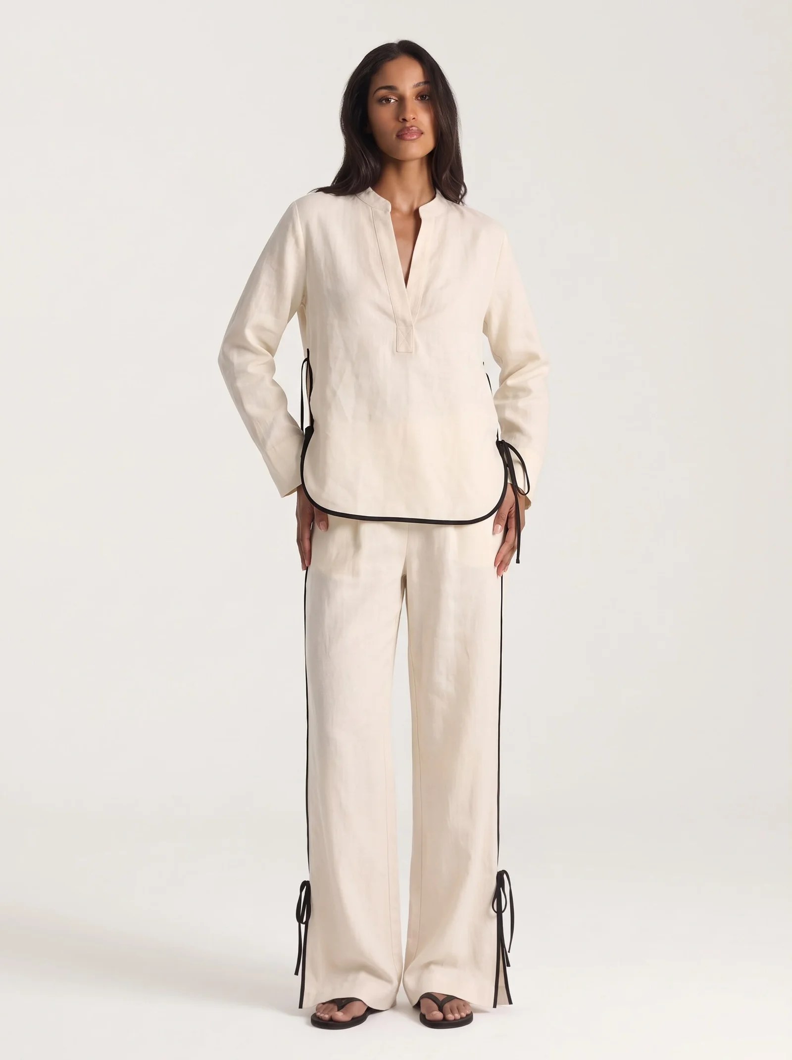Beige Black linen set