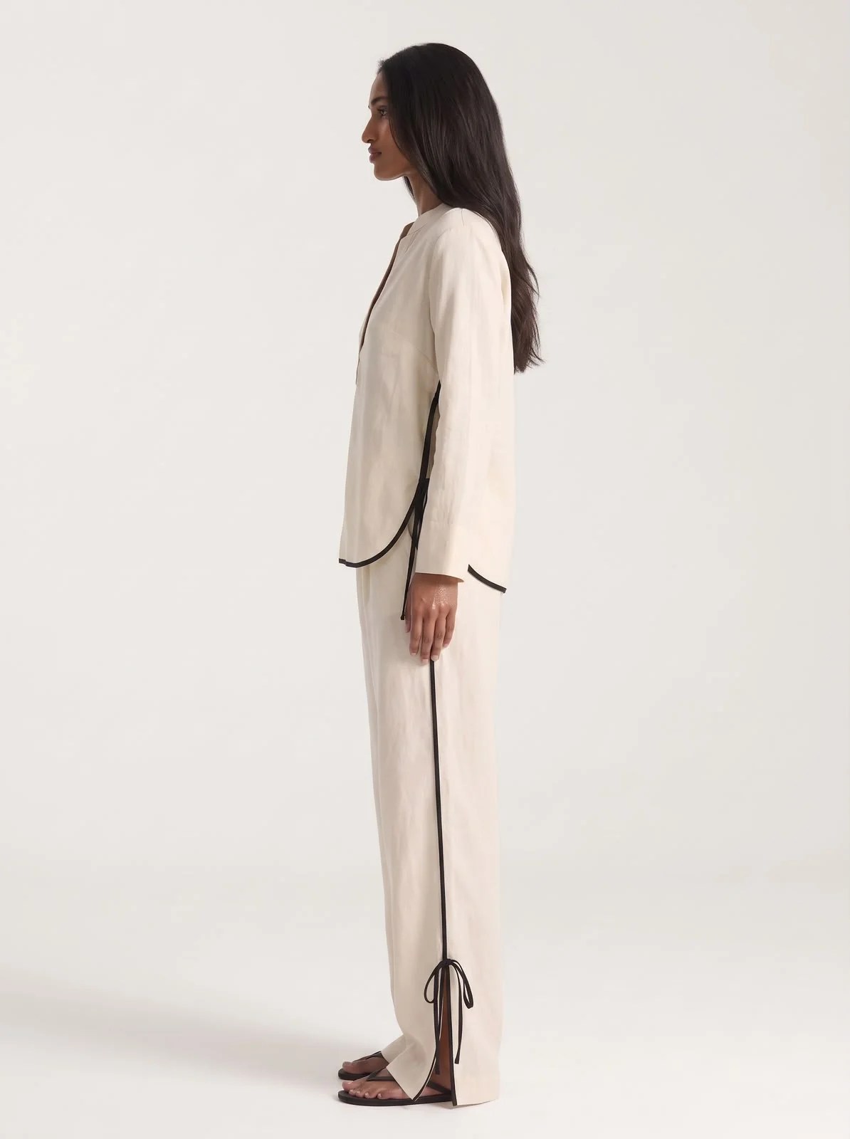 Beige Black linen set — view 4