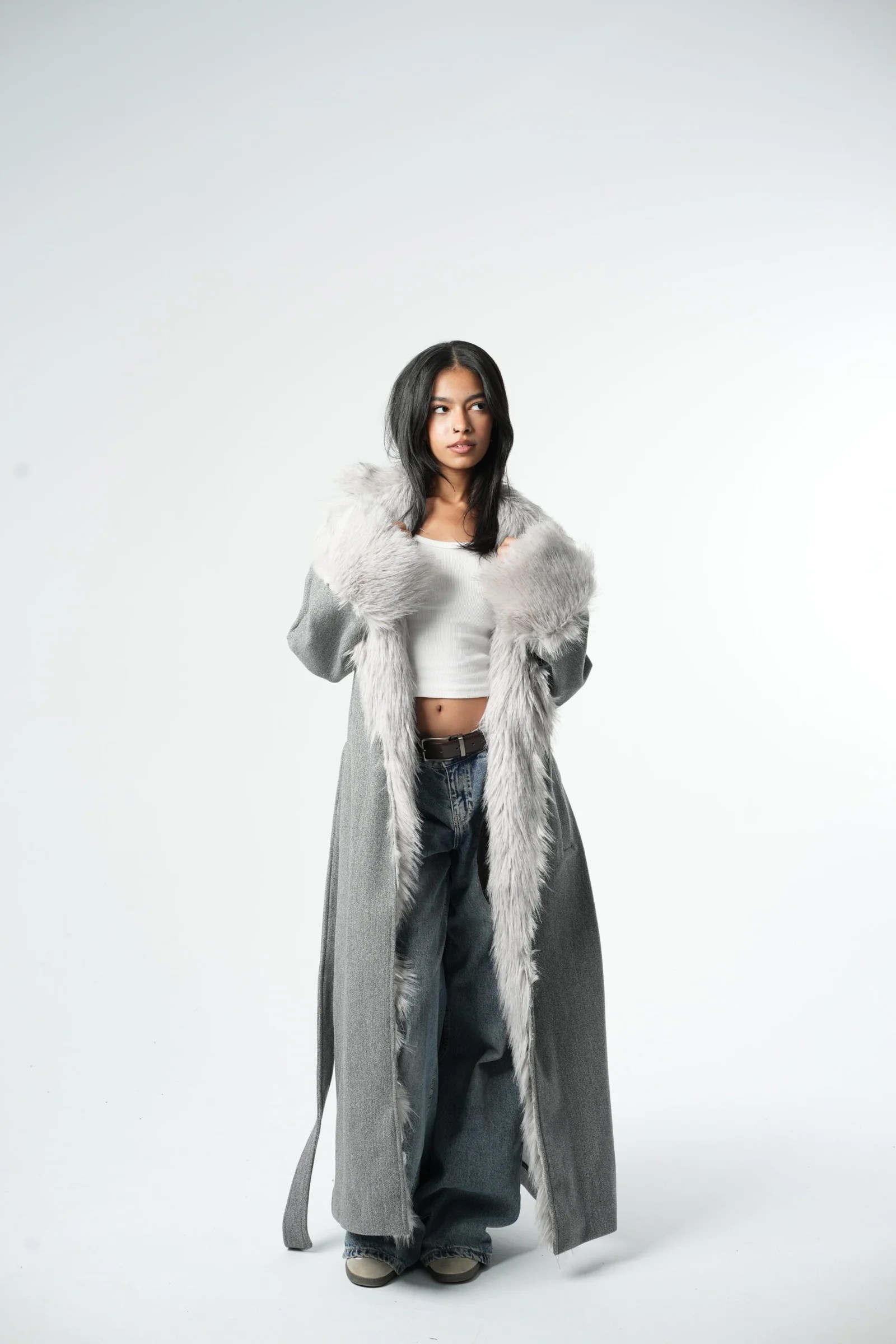 Grey Maxi Coat X fur — view 6