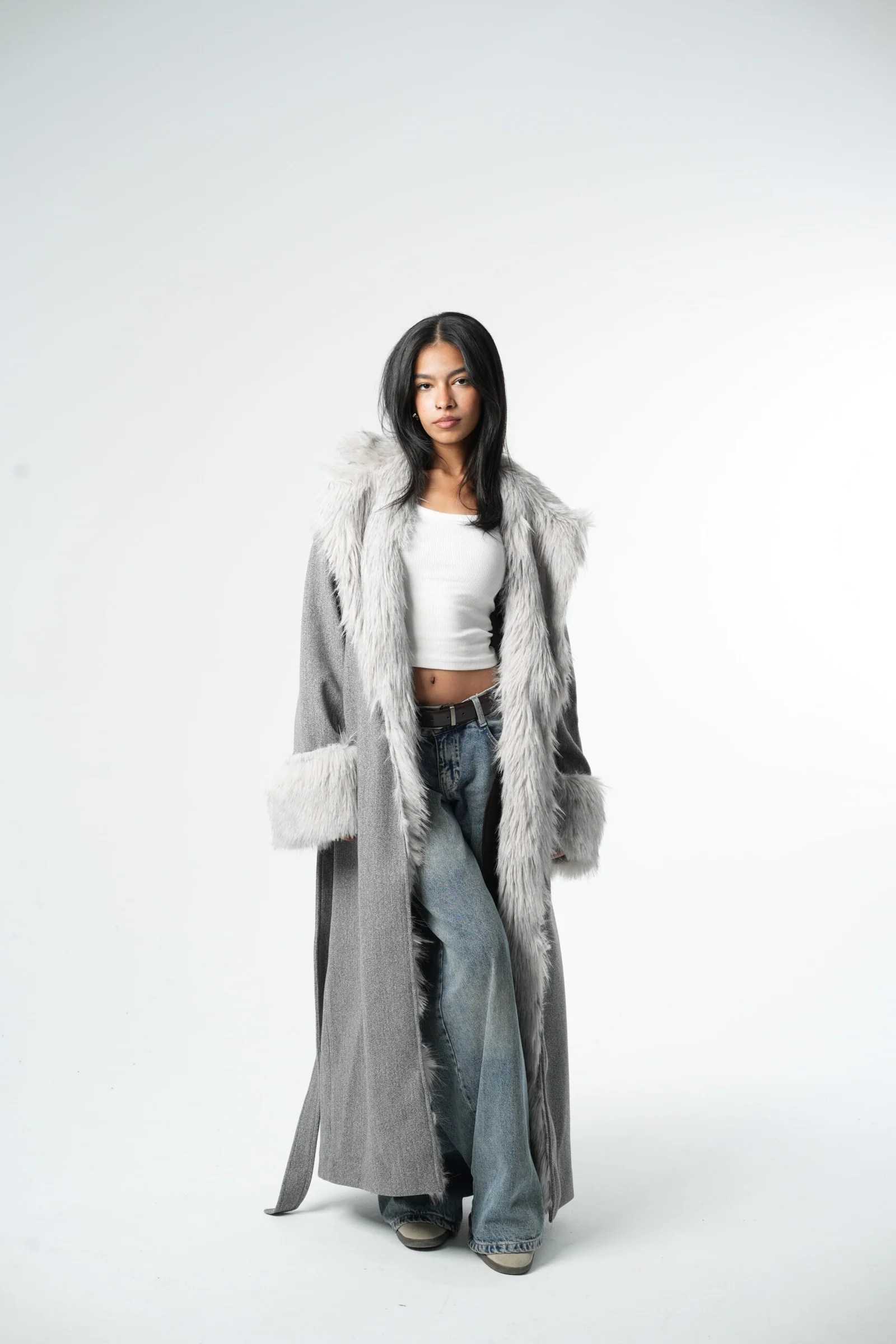 Grey Maxi Coat X fur — view 5