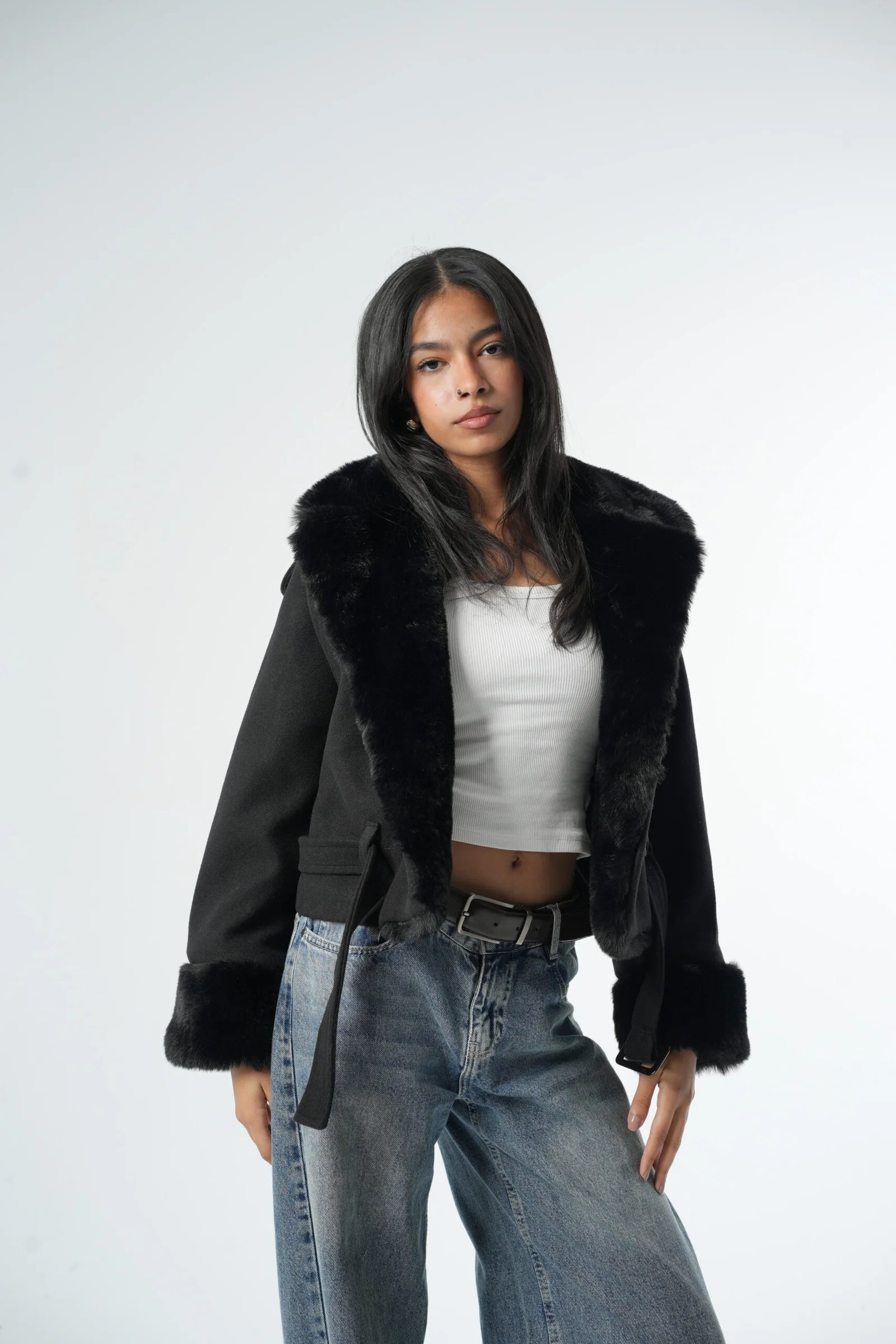 Black Fur Short Coat — view 3