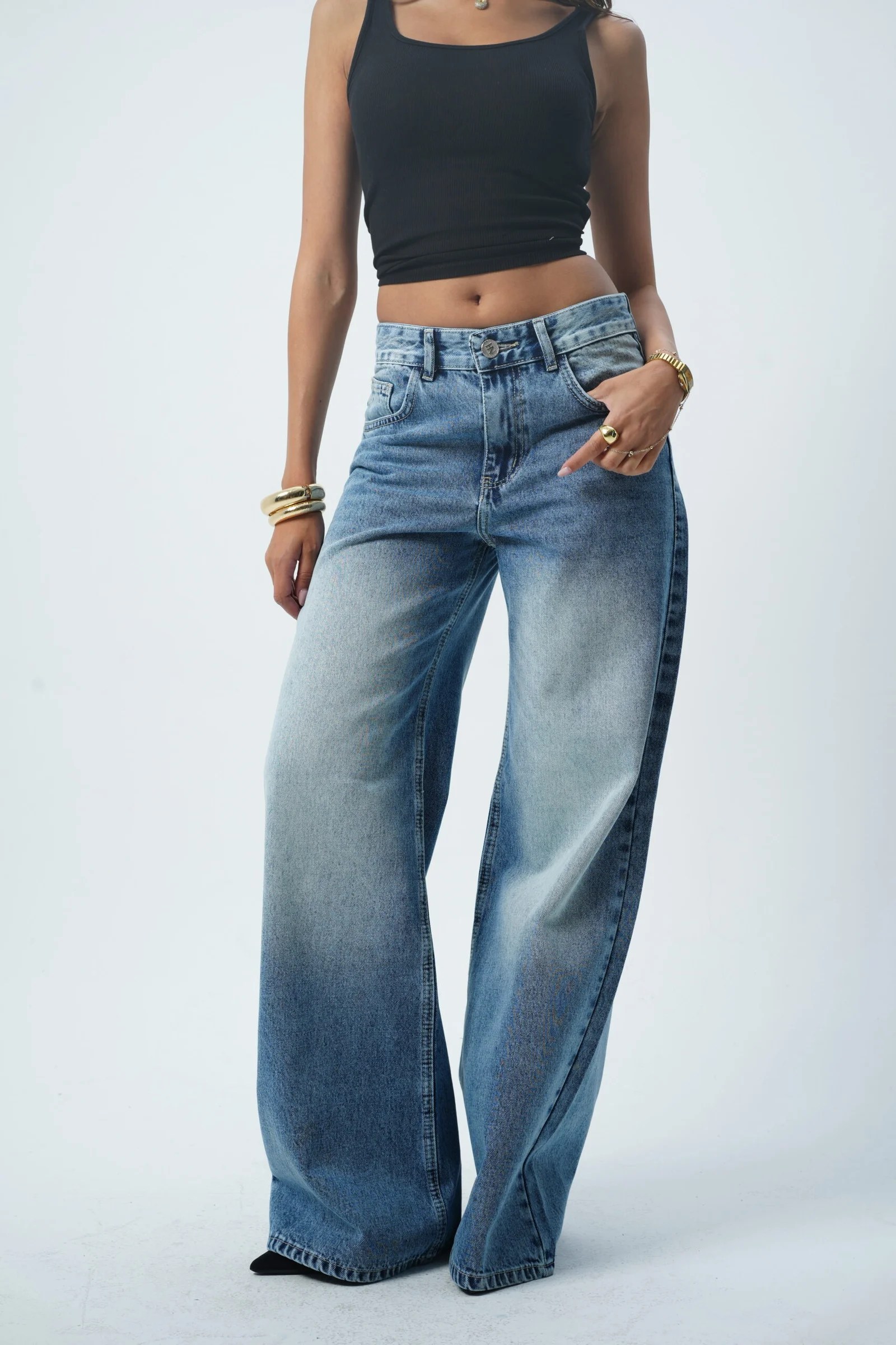 Light Blue MID-RISE wide leg — view 4