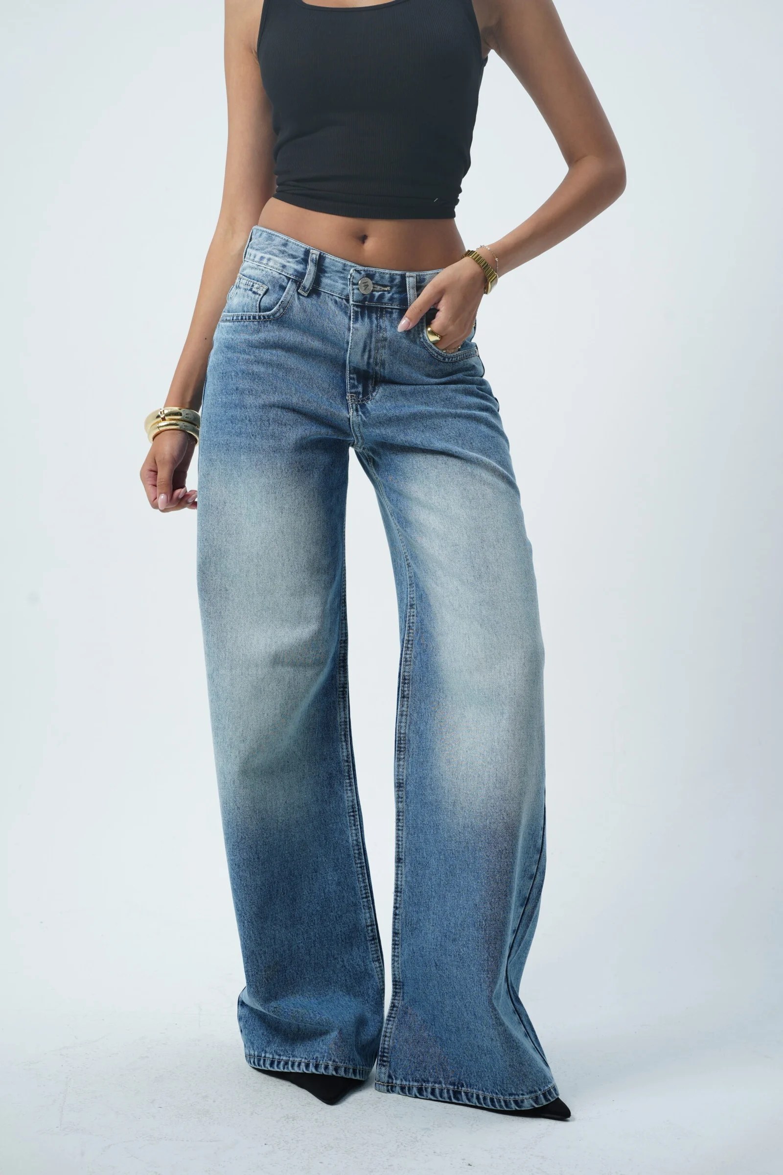 Light Blue MID-RISE wide leg