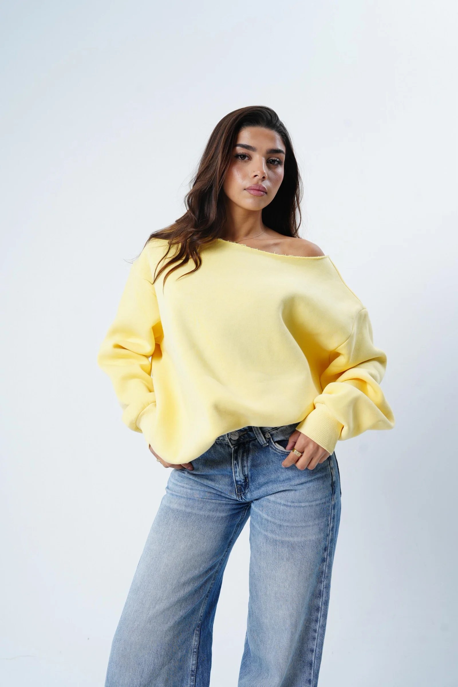 Yellow off shoulder hoodie
