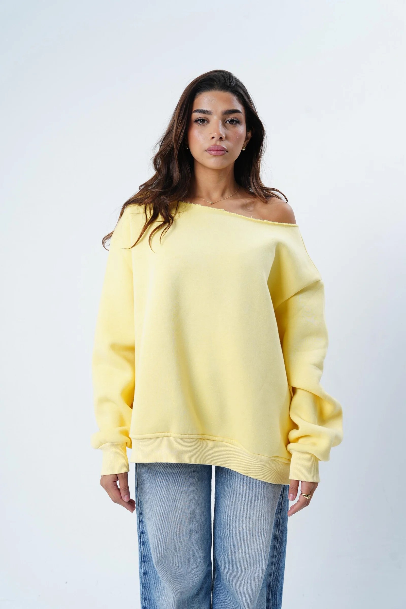 Yellow off shoulder hoodie — view 5