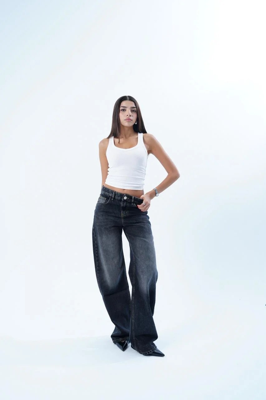 Washed Black WIDE LEG LONG FIT DENIM