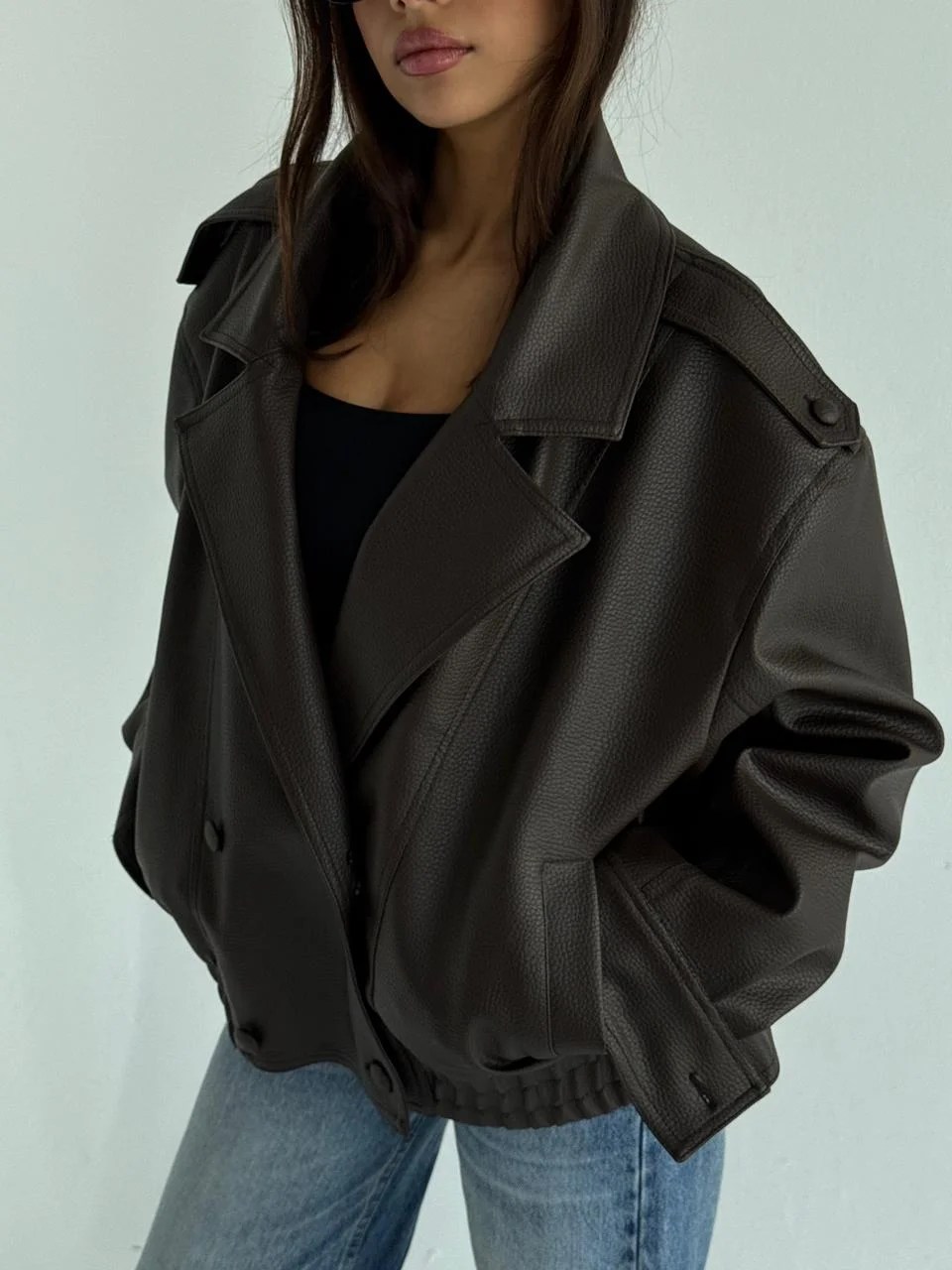 Brown LEATHER AND FUR JACKET — view 6