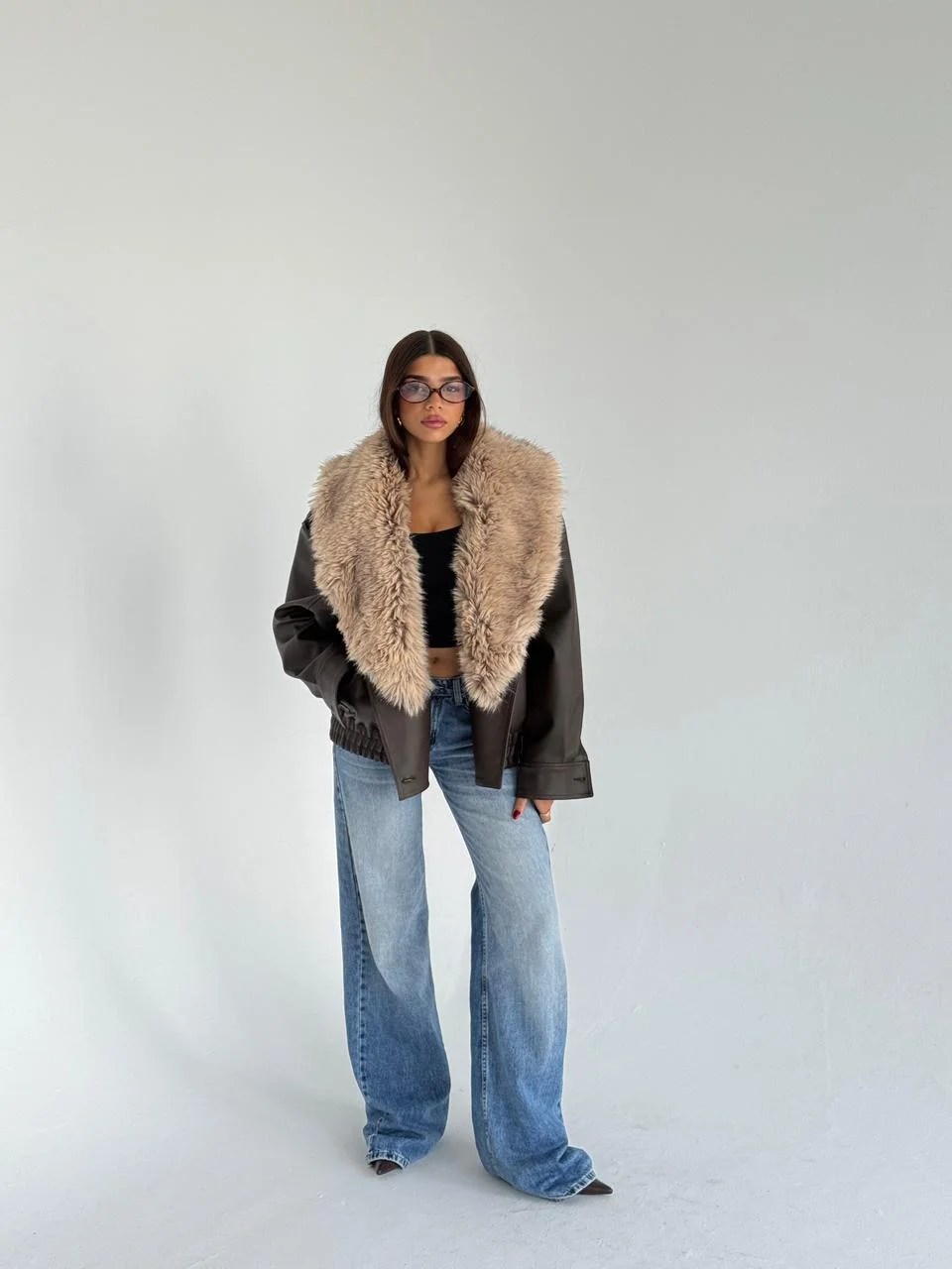 Brown LEATHER AND FUR JACKET — view 4