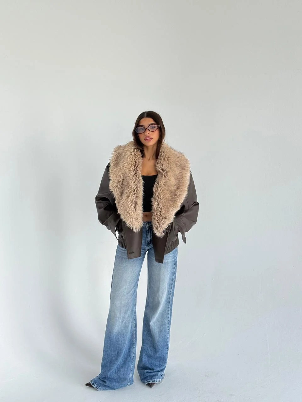 Brown LEATHER AND FUR JACKET — view 5
