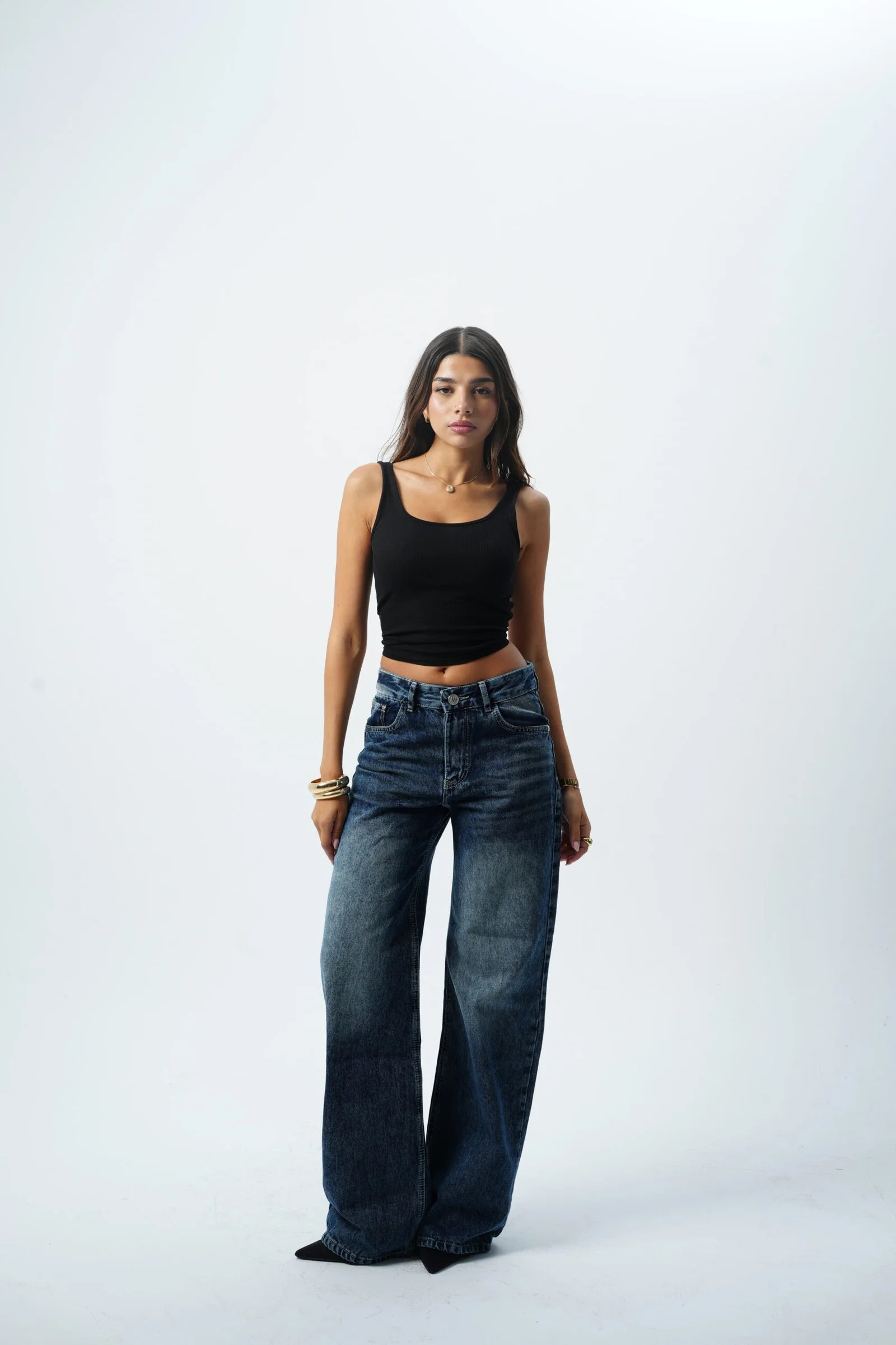 Dark Blue MID-RISE wide leg — view 5