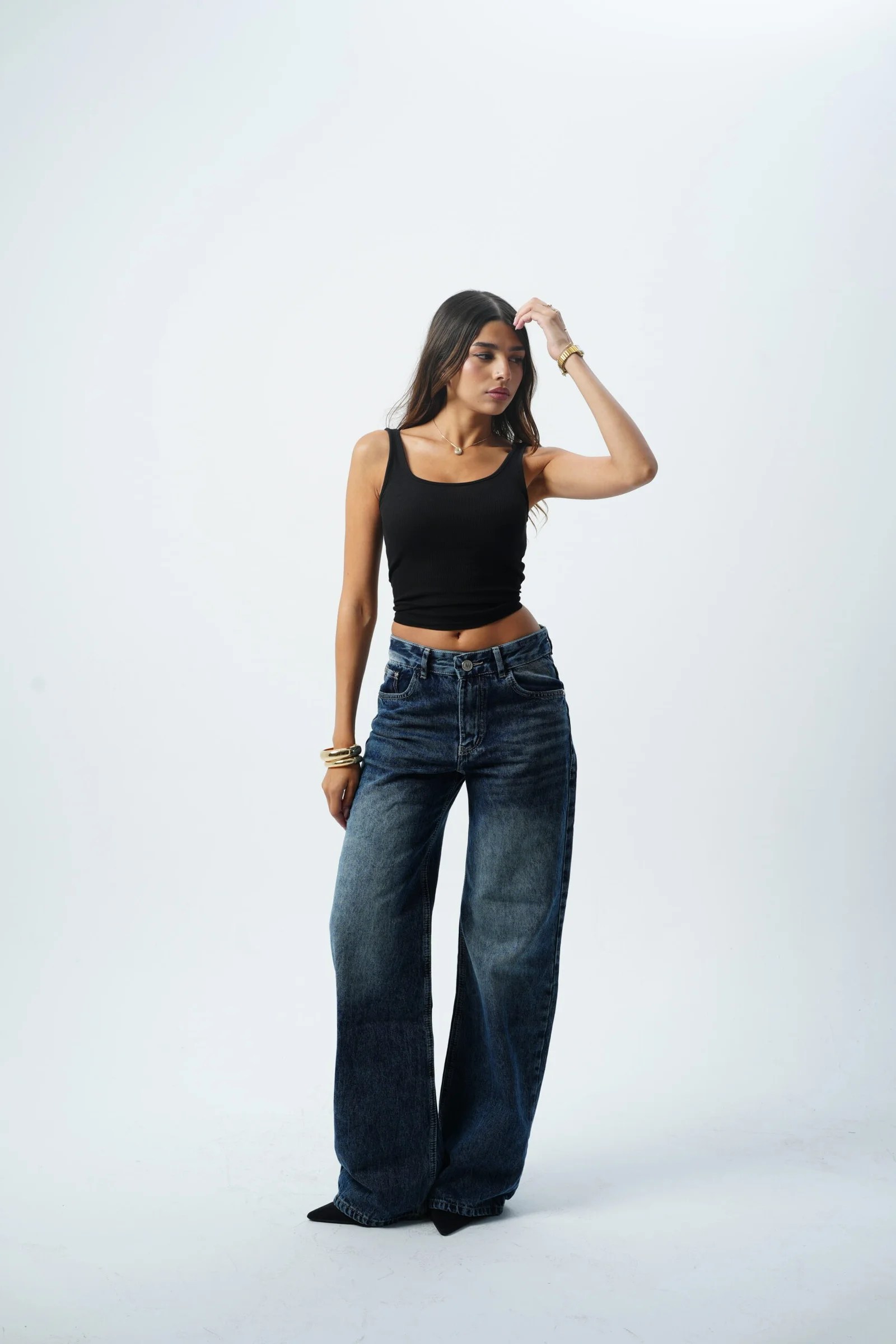 Dark Blue MID-RISE wide leg — view 4