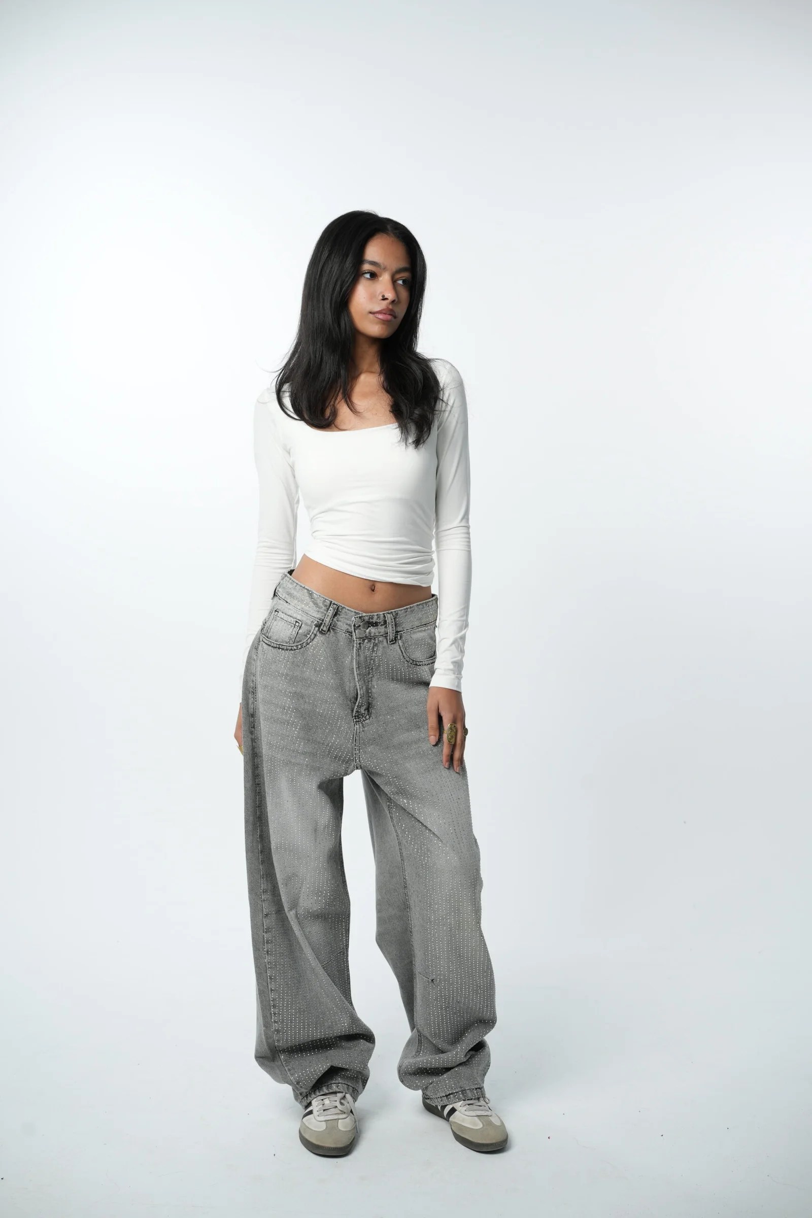 Grey Rhinestone Denim — view 5