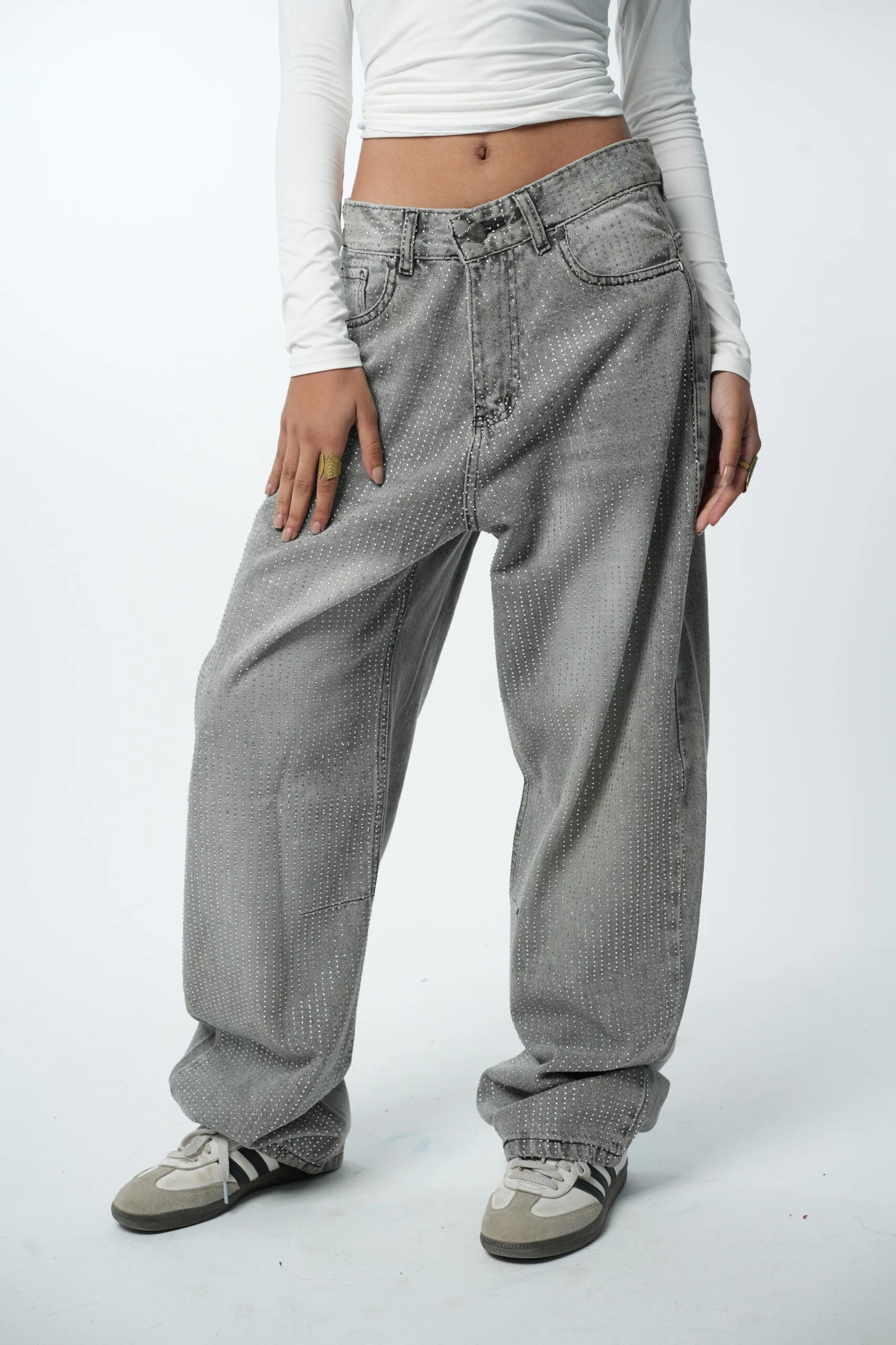 Grey Rhinestone Denim — view 4