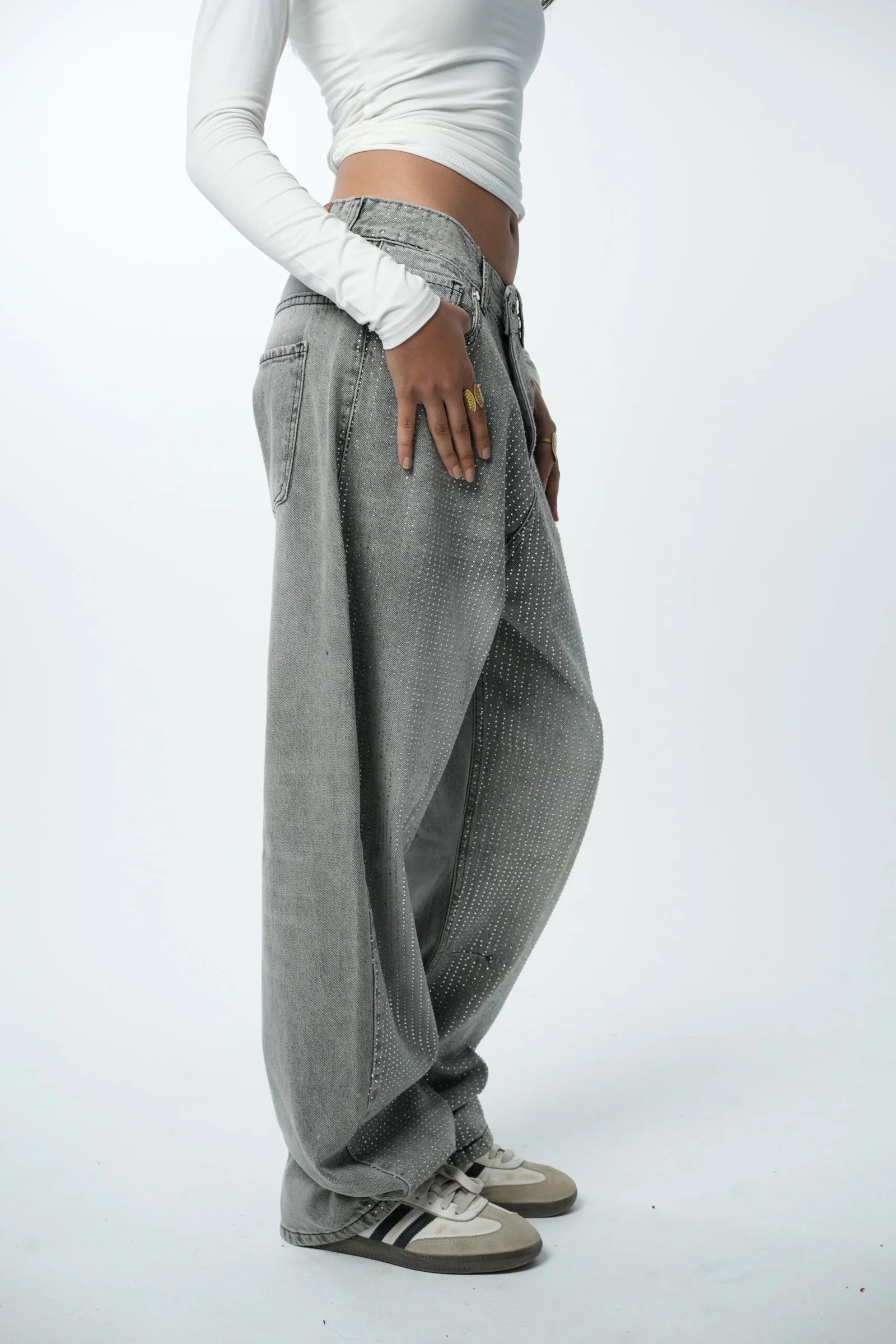 Grey Rhinestone Denim — view 3