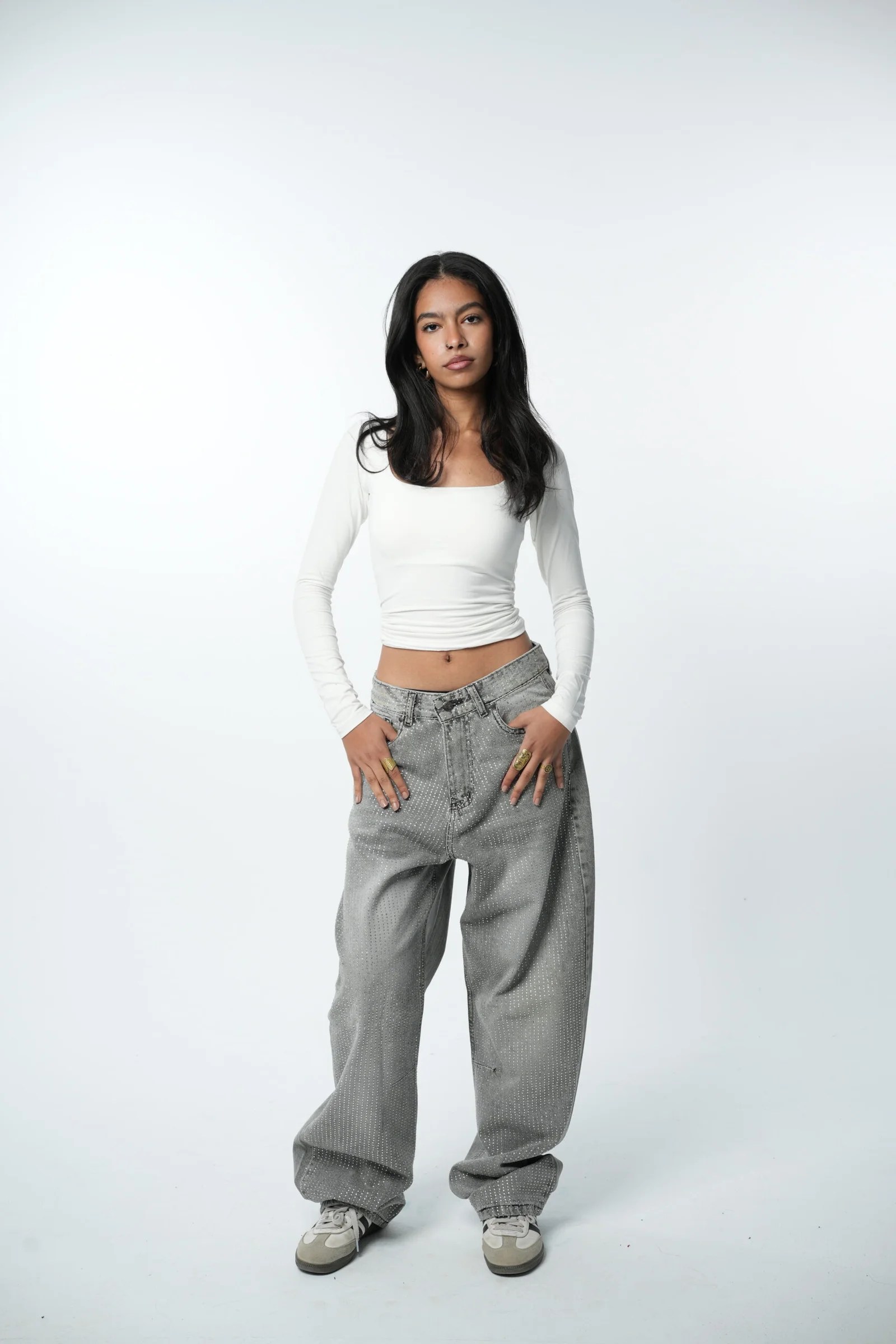 Grey Rhinestone Denim — view 6