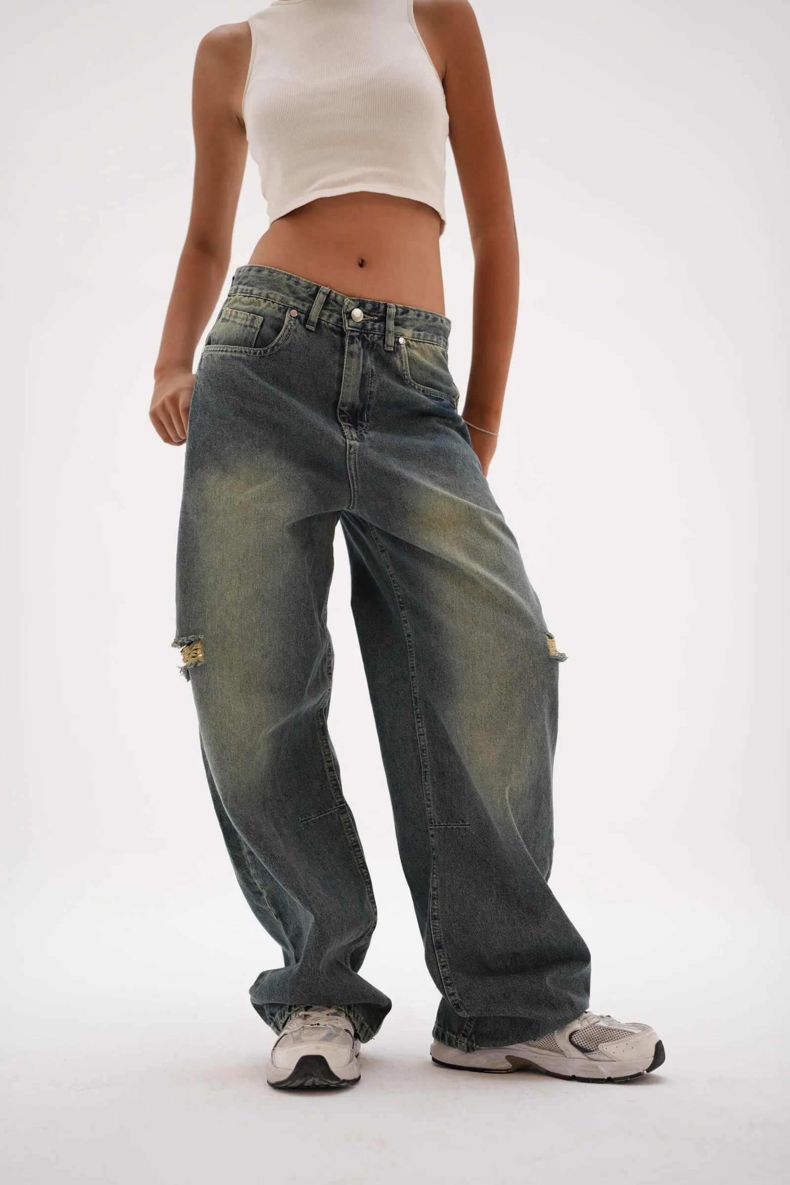 Greenish slit Denim