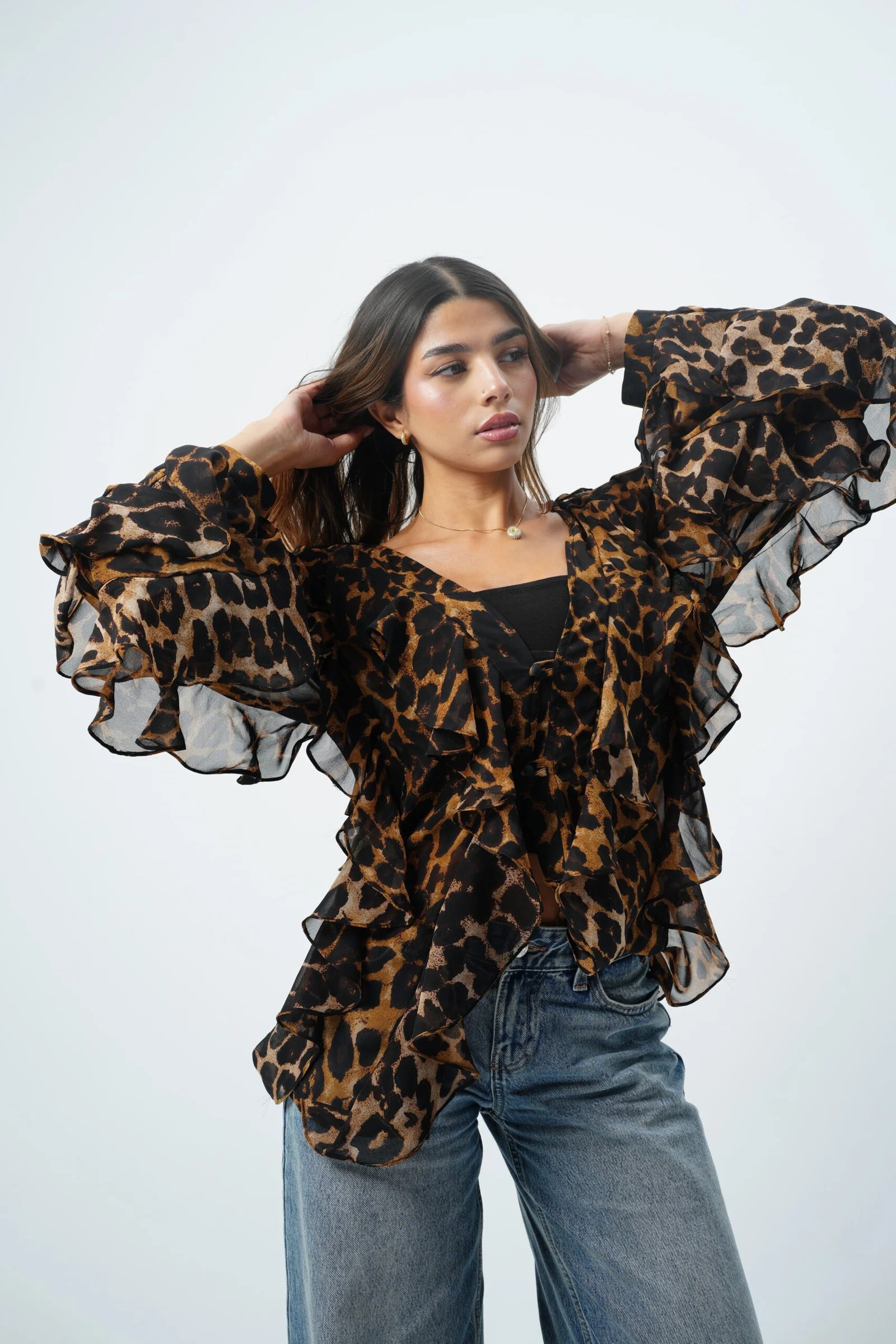 Leopard Ruffle Top — view 3