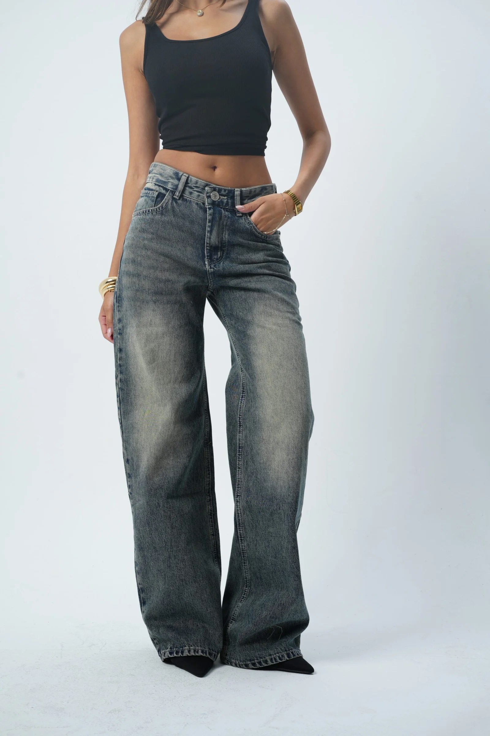 Dirty MID-RISE wide leg