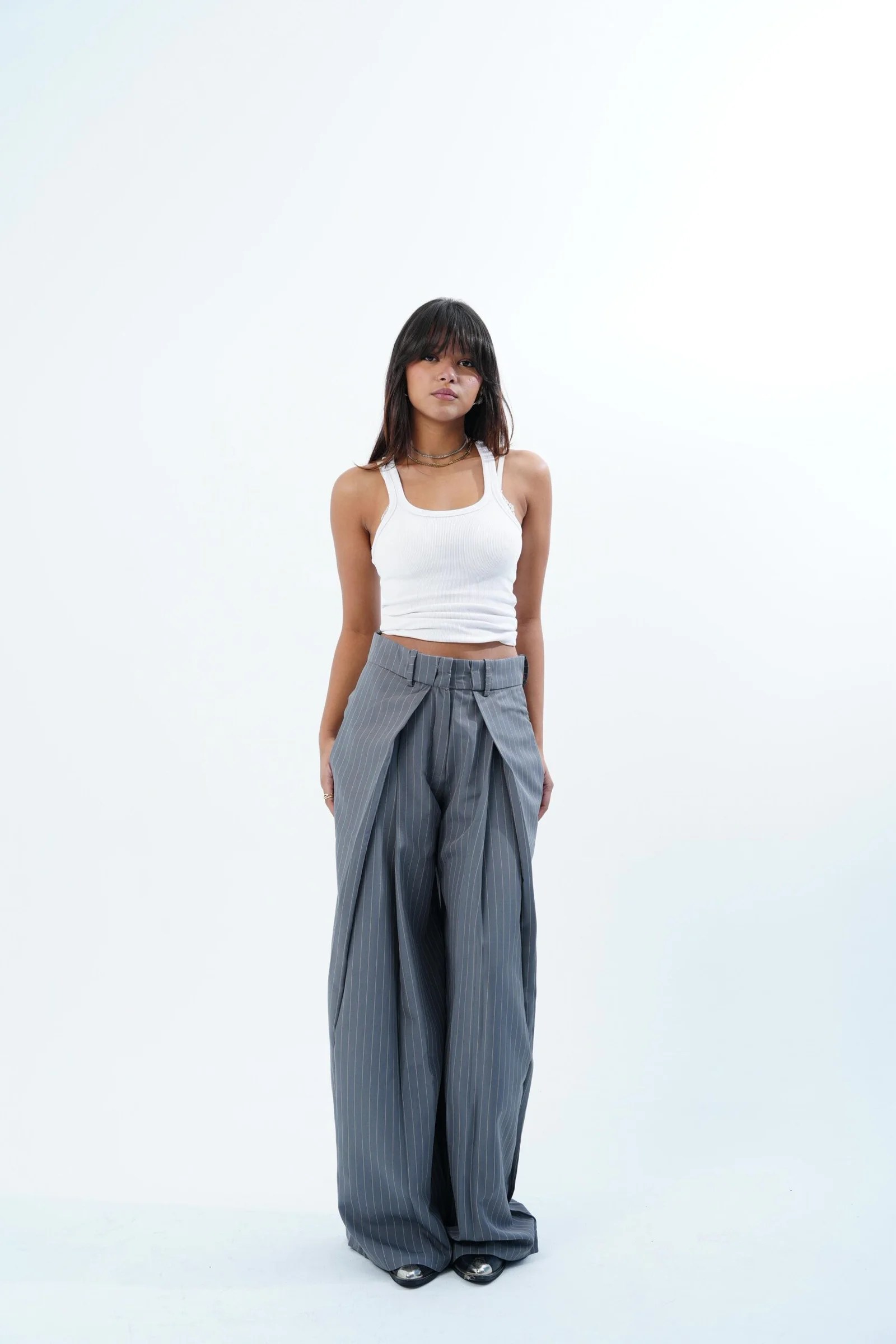 STRIPPED FOLDED TAILORED PANTS — view 14